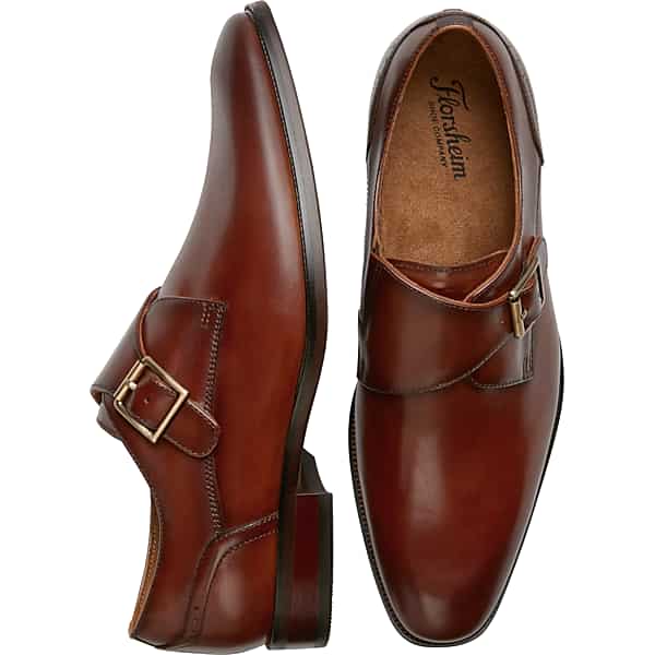 Florsheim Men's Roseto Plain Toe Monk Strap Dress Shoes Cognac - Size: 9.5 D-Width