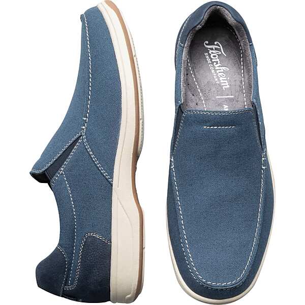 Florsheim Men's Lakeside Canvas Moc Toe Shoes Blue - Size: 9 WIDE