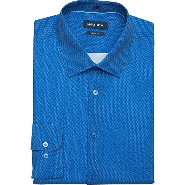 Nautica Big & Tall Men's Slim Fit Four-Way Stretch Dress Shirt Medium Blue Print - Size: 19 36/37