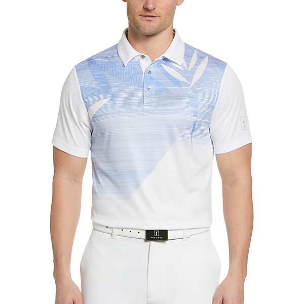 PGA Tour Men's Classic Fit Printed Polo White Asymmetric Tropical - Size: Medium