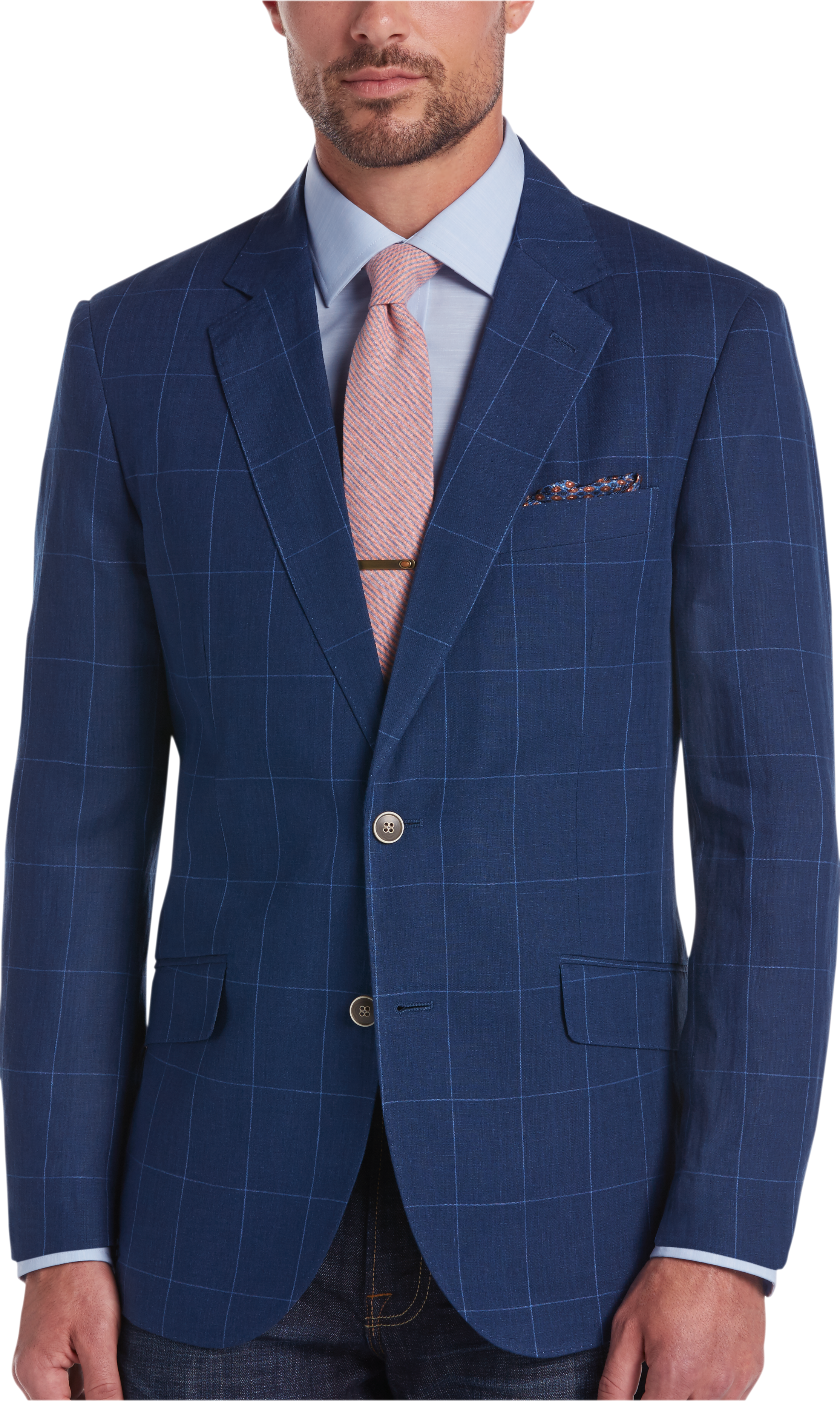 Tailorbyrd Blue Windowpane Slim Fit Linen Sport Coat - Men's Sale | Men ...
