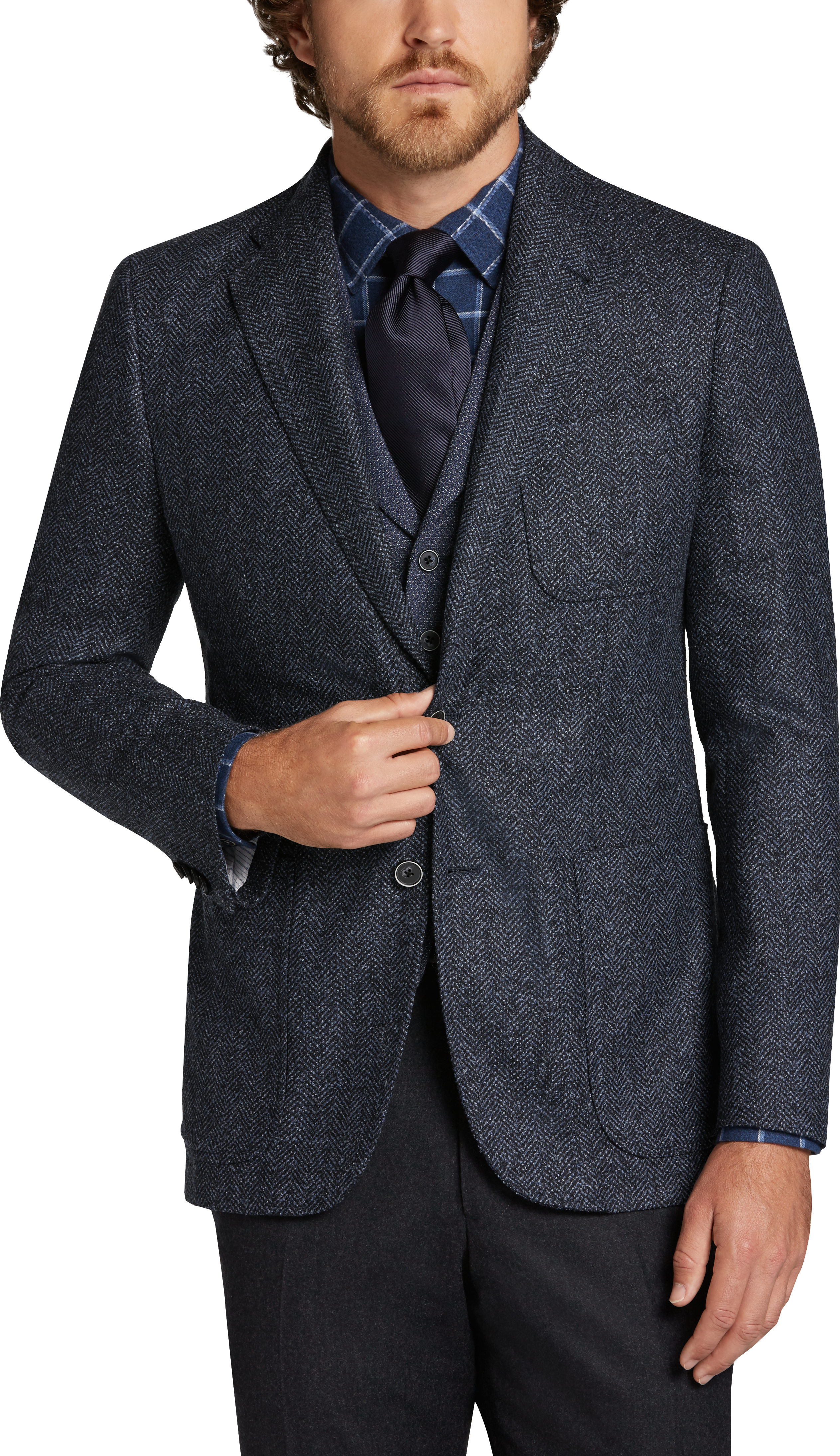 Joseph Abboud Collection Blue Herringbone Slim Fit Sport Coat - Men's ...