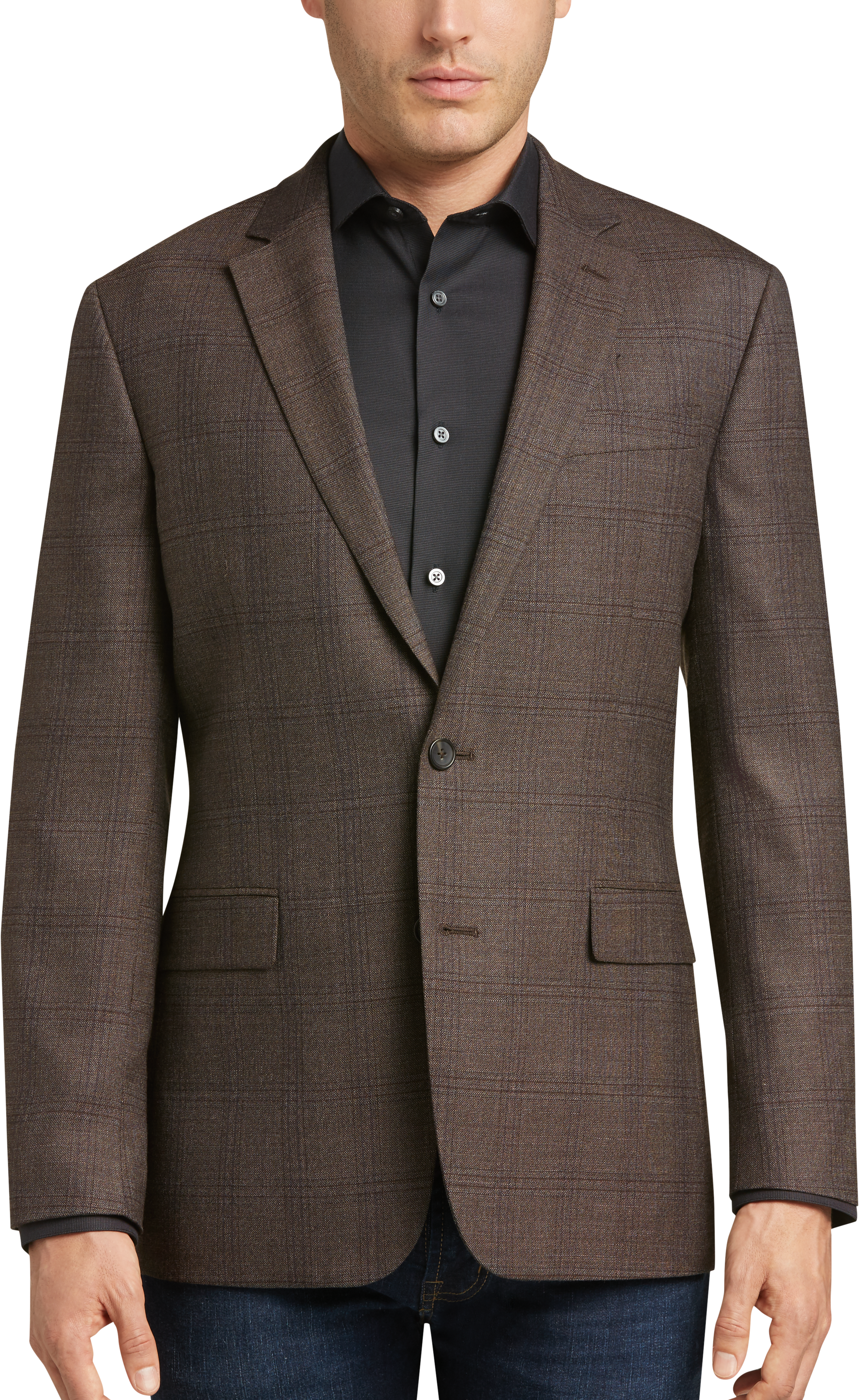 Awearness Kenneth Cole Brown Windowpane Slim Fit Sport Coat - Men's ...