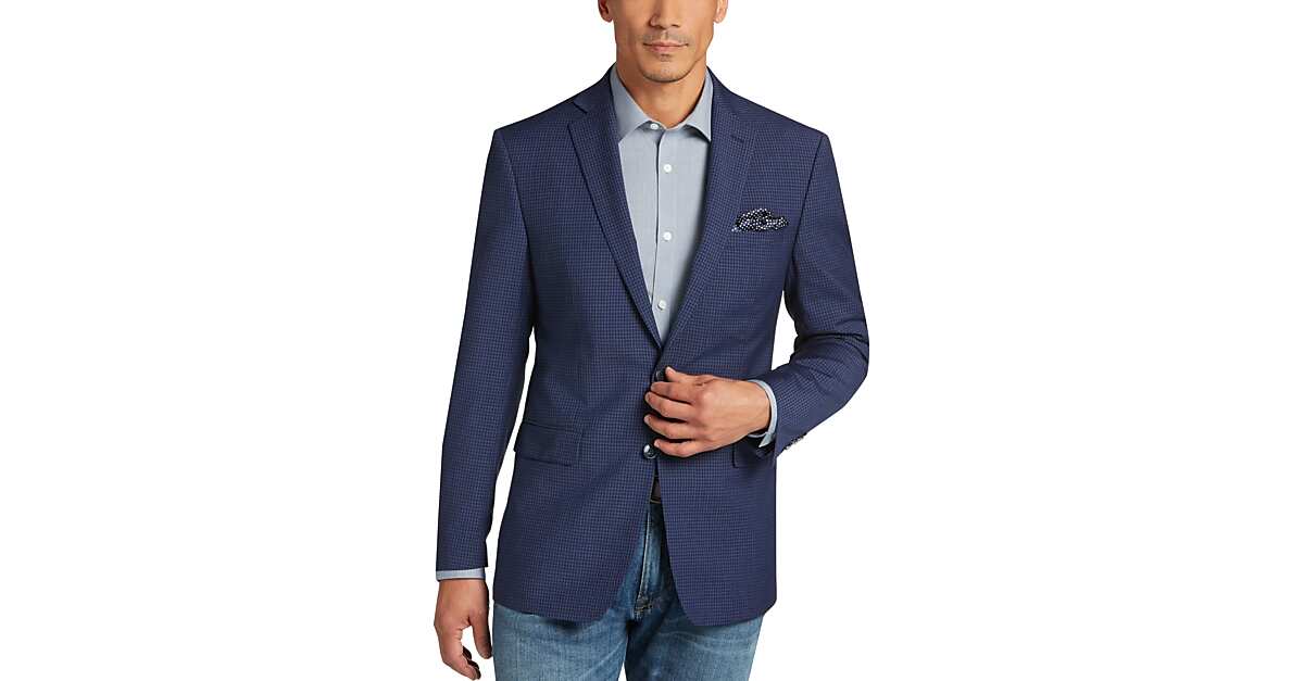 Calvin Klein Blue Check Slim Fit Sport Coat - Men's Sale | Men's Wearhouse