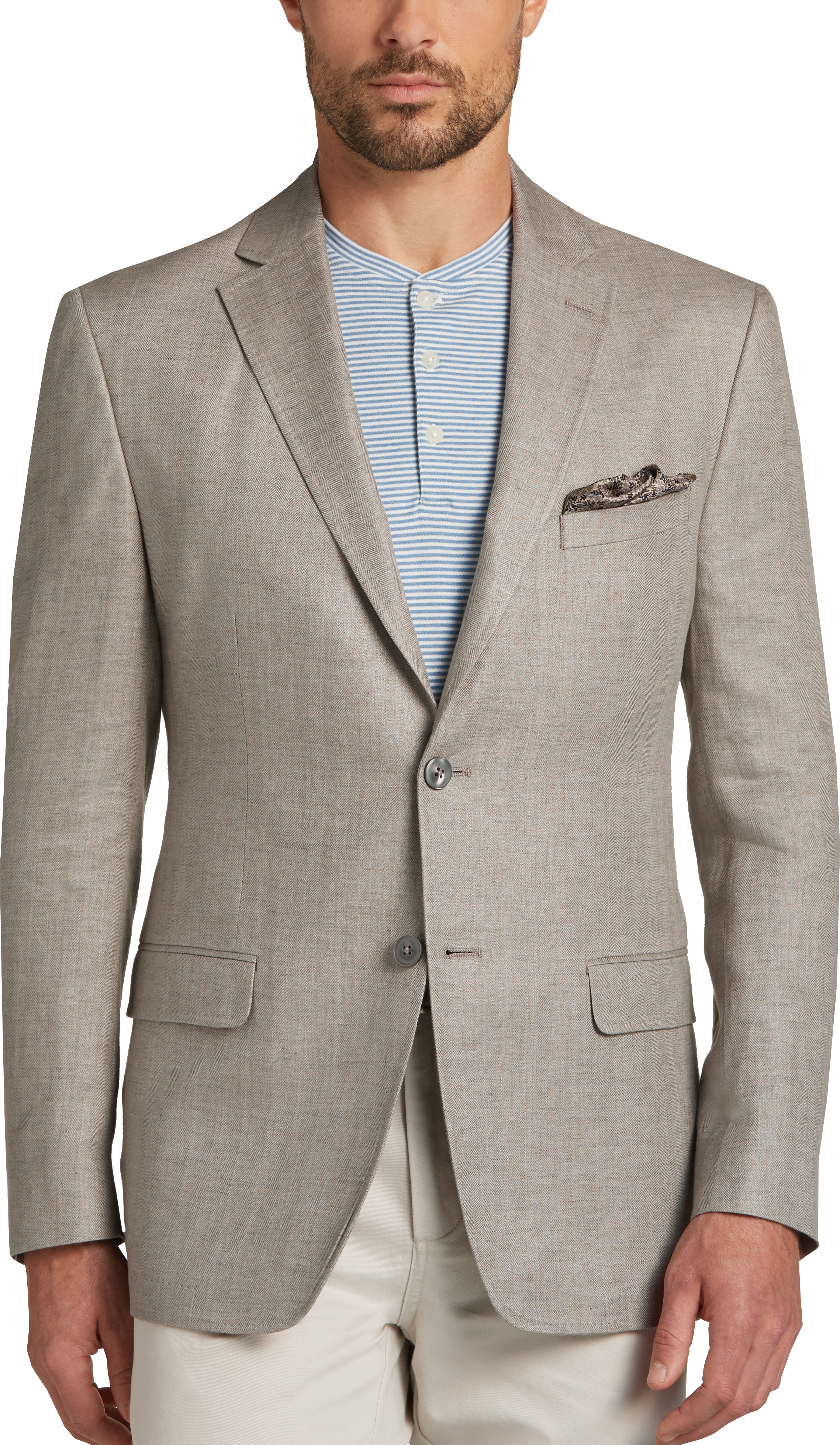 Calvin Klein Light Gray Herringbone Linen Slim Fit Sport Coat - Men's ...