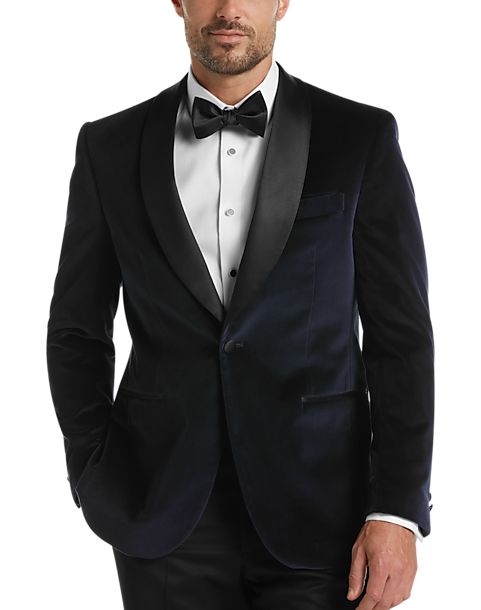 Egara Navy Paisley Velvet Slim Fit Dinner Jacket - Men's Suits | Men's ...