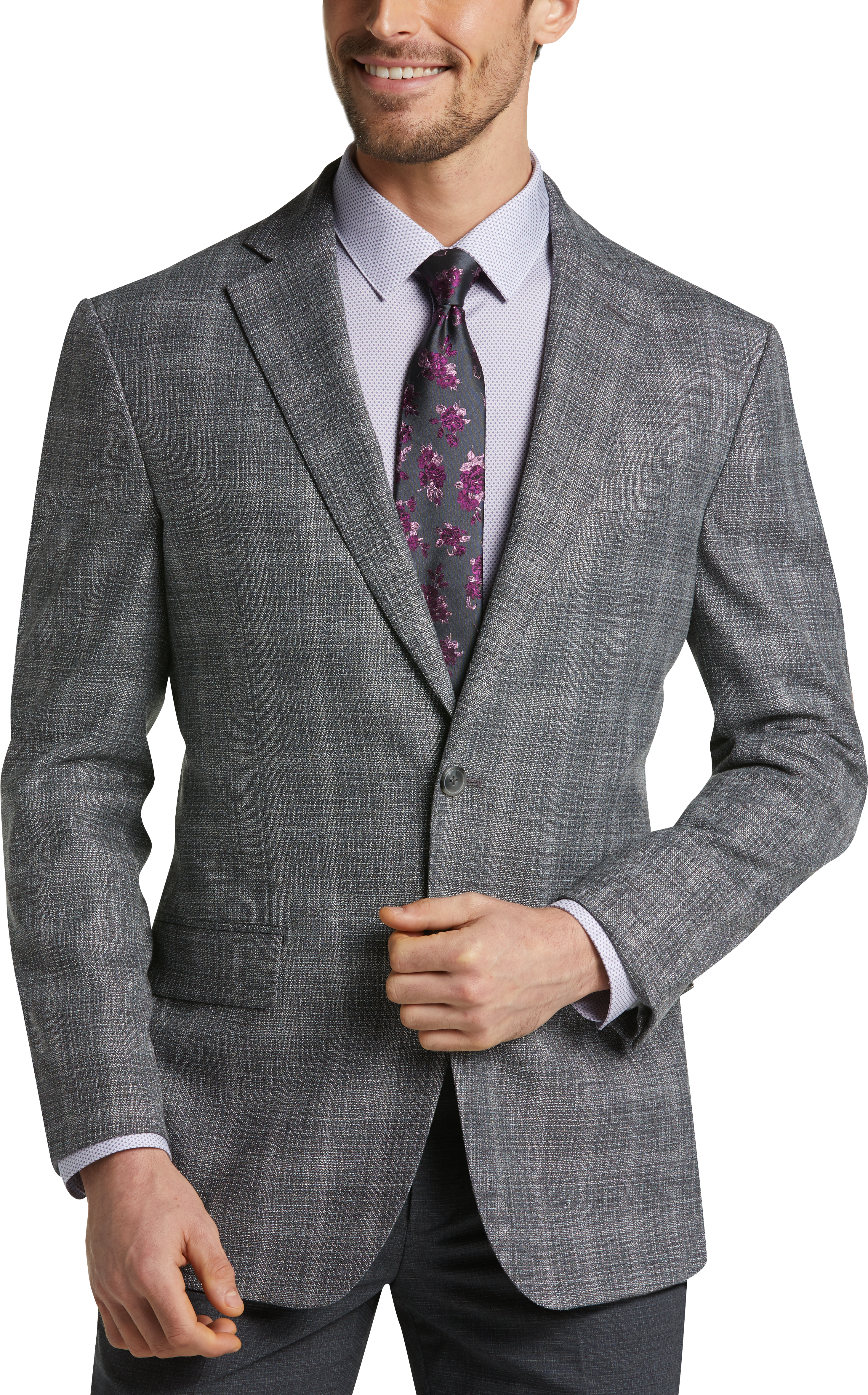 Awearness Kenneth Cole Light Gray Plaid Slim Fit Sport Coat - Men's ...