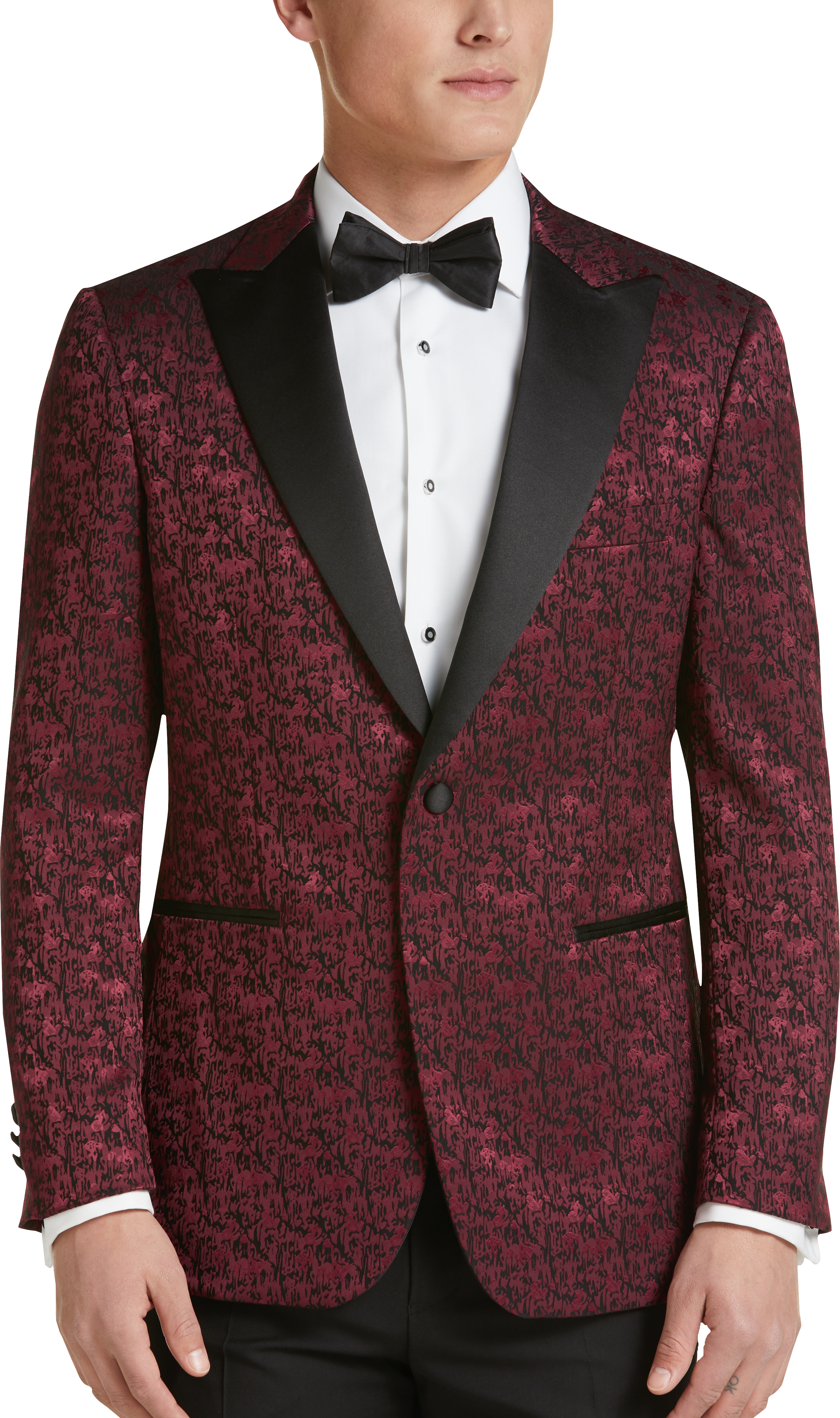 Egara Burgundy Drip Floral Slim Fit Formal Dinner Jacket - Men's Sale ...