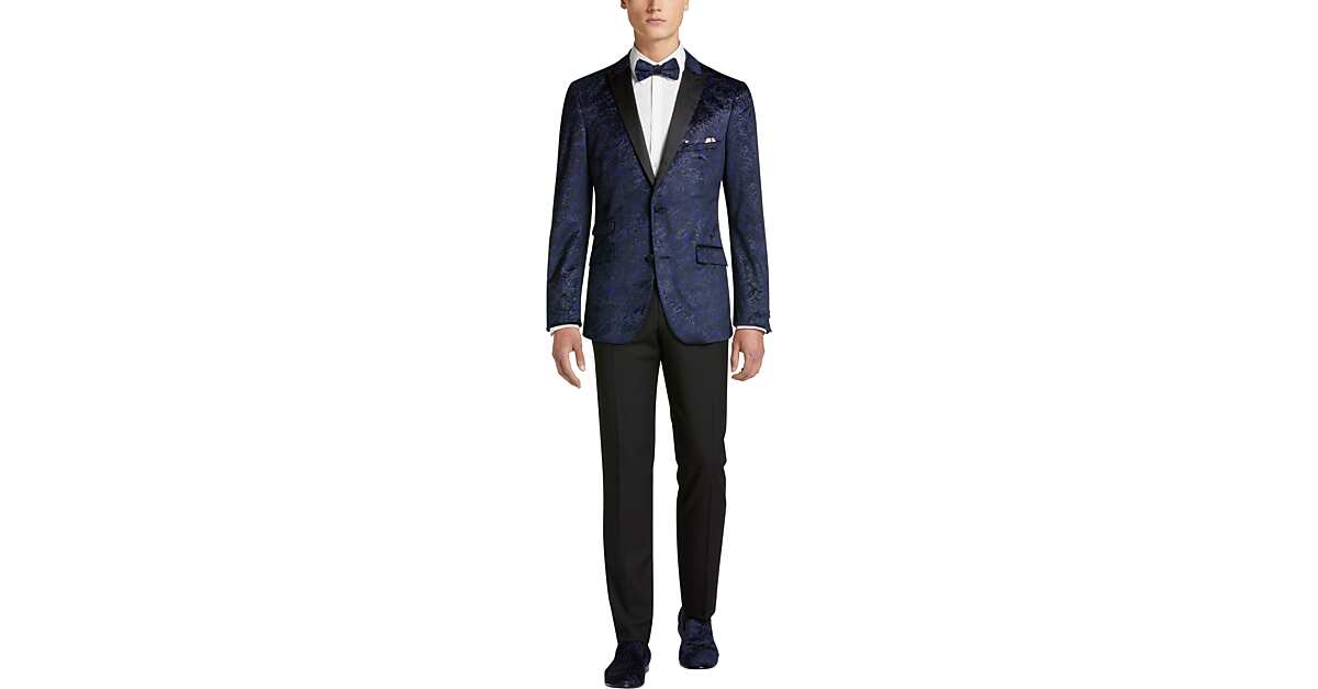Paisley & Gray Slim Fit Peak Lapel Dinner Jacket, Navy Crackle Velvet Men's Sale Men's Wearhouse