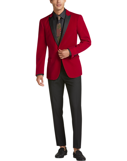 Tuxedo Jackets Men Red Velvet Peak Lapel One Button Slim Fit Blazer Wedding Groom Party wear Dinner Coat