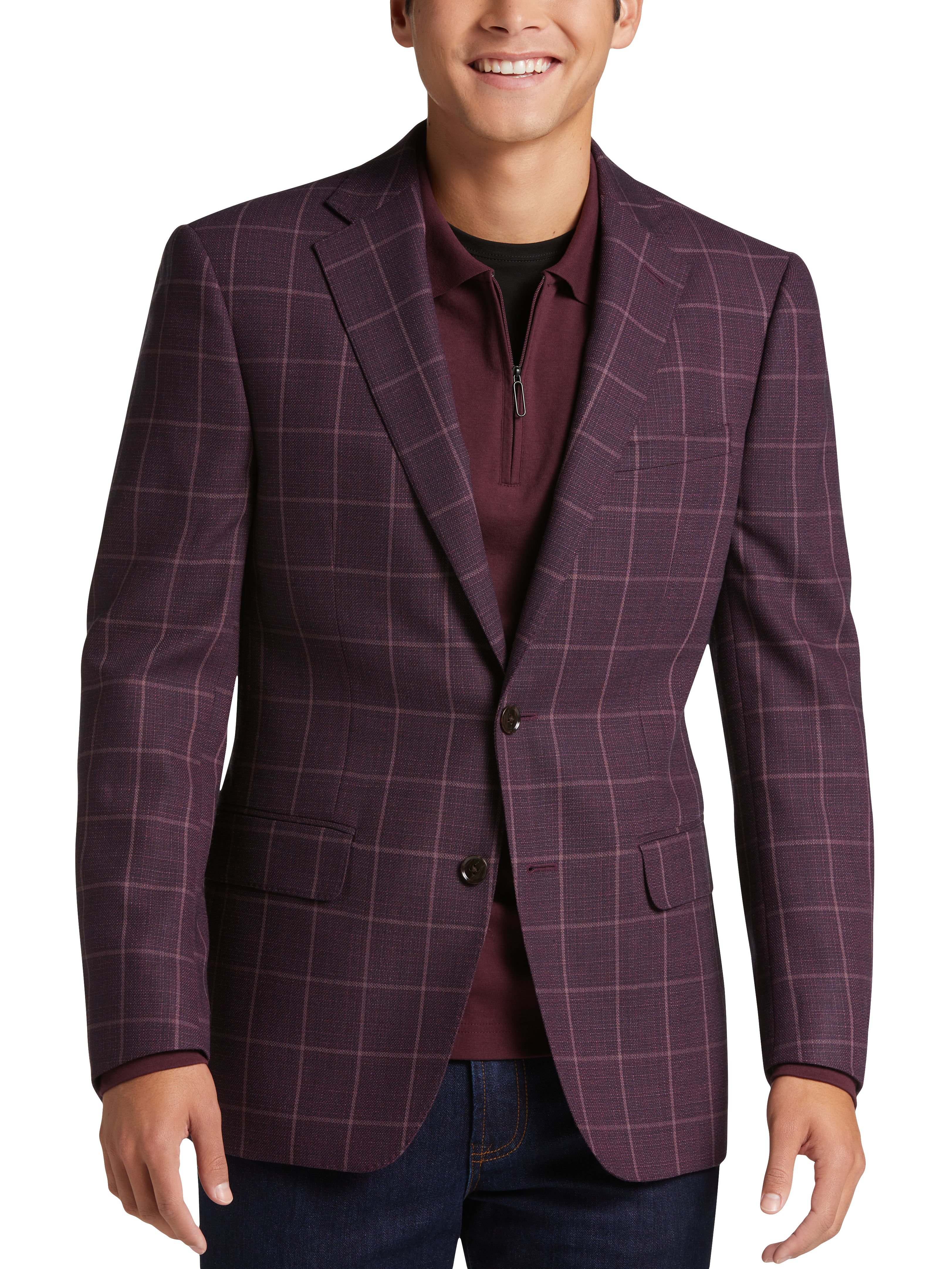 Calvin Klein Slim Fit Sport Coat, Wine Windowpane - Men's Sale | Men's  Wearhouse