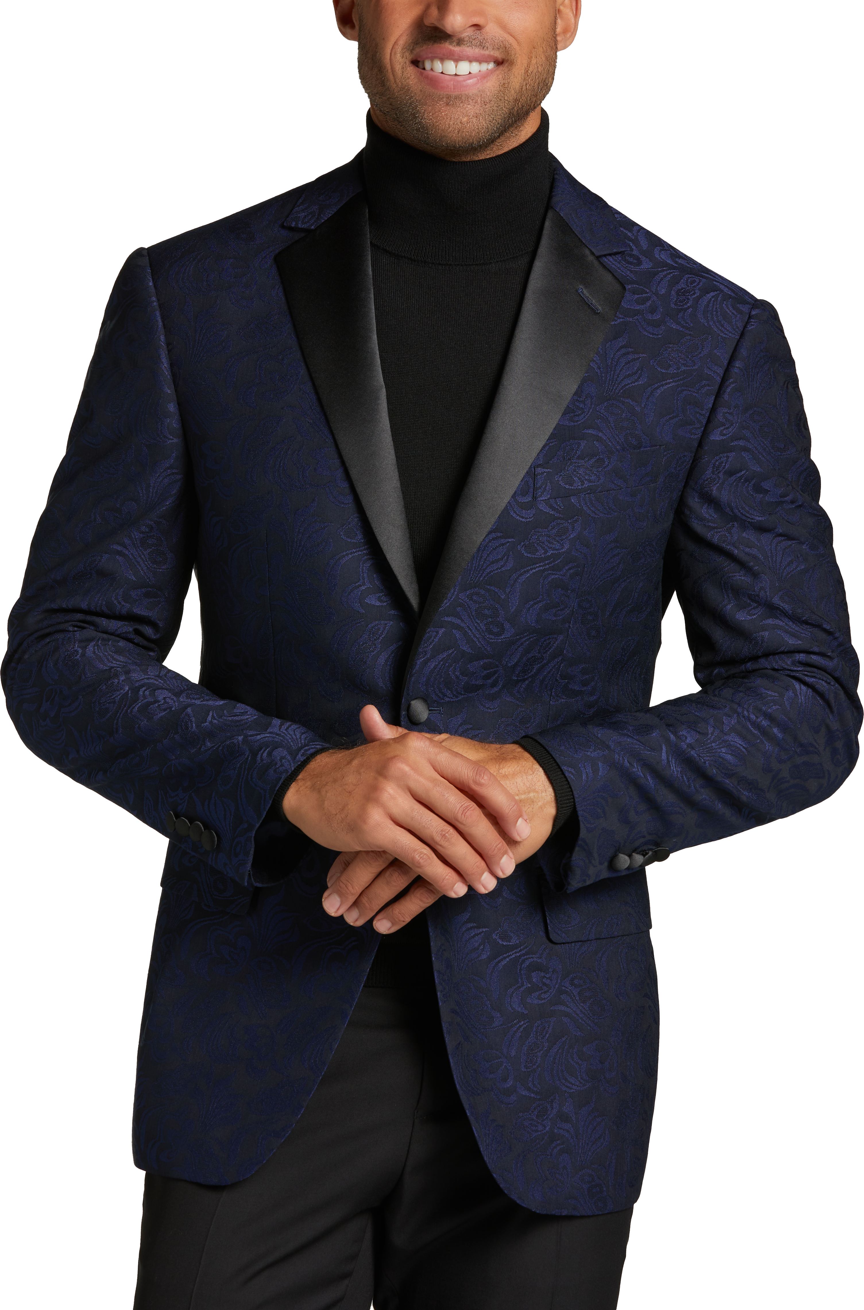 Egara Dinner Slim Fit Satin Notch Lapel Jacket, Blue Jacquard - Men's ...