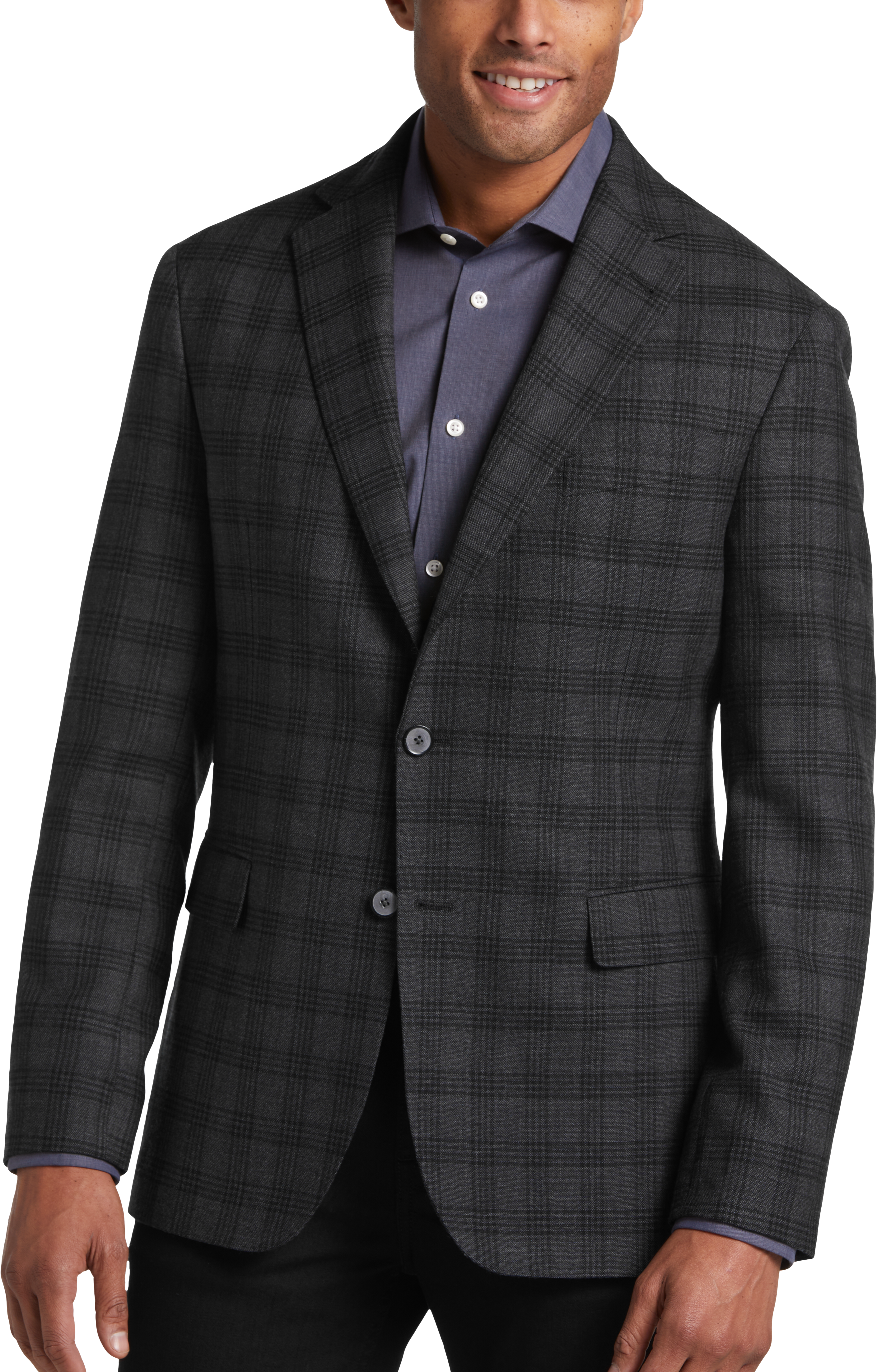 Joseph abboud black & white plaid modern fit peacoat sale