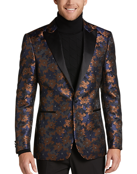 Fashion Mens Floral Slim Fit One Button Blazers Coat Lapel Casual Jacket Outwear