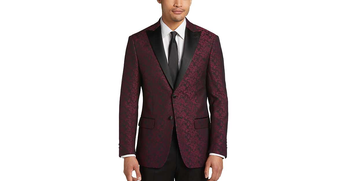 After Hours Slim Fit Dinner Jacket, Burgundy Jacquard Men's Suits Men's Wearhouse