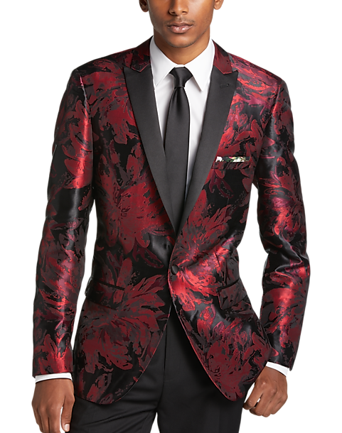 Paisley & Gray Slim Fit Dinner Jacket, Red Jacquard - Men's Featured ...