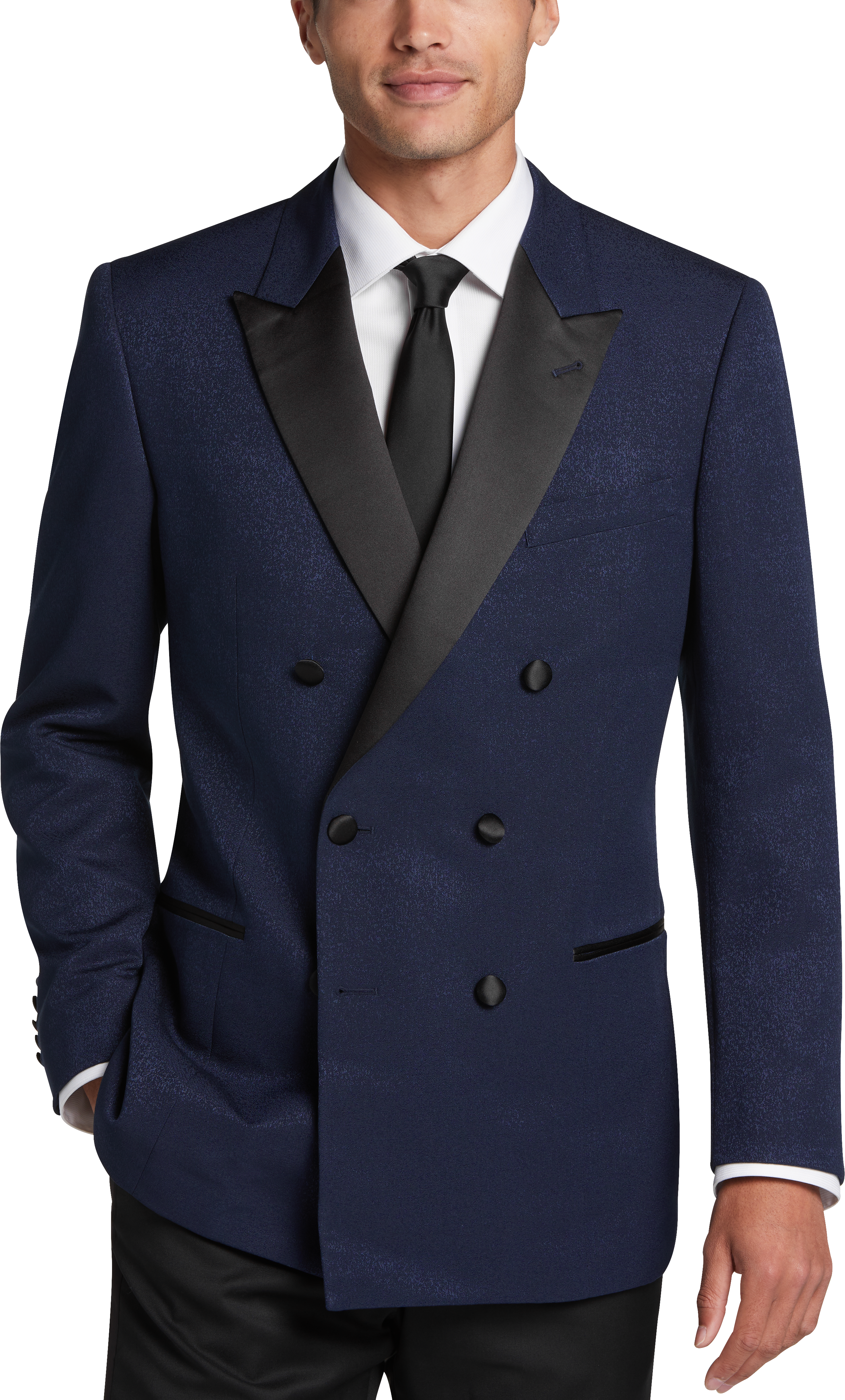 Egara Slim Fit Peak Lapel Double Breasted Dinner Jacket, Navy Tic