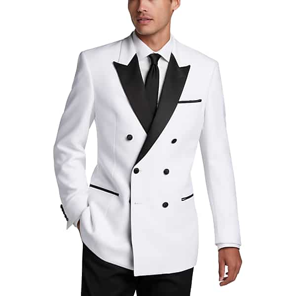 New Vintage Tuxedos, Tailcoats, Morning Suits, Dinner Jackets Egara Mens Slim Fit Peak Lapel Double Breasted Dinner Jacket White - Size 36 Regular $179.99 AT vintagedancer.com