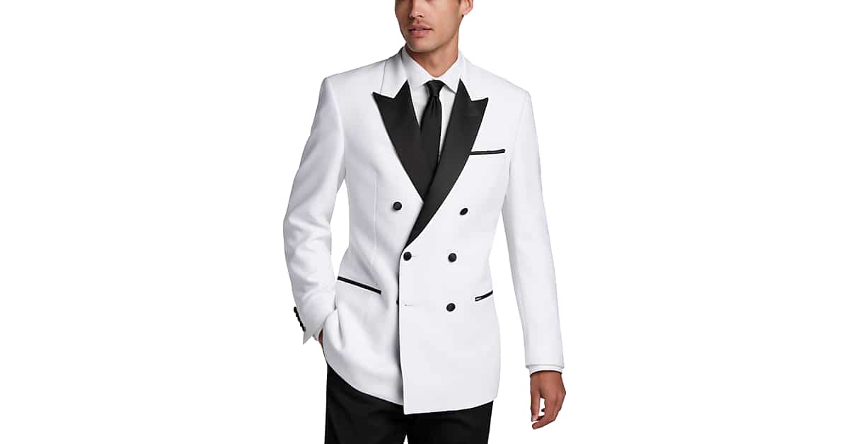 Egara Slim Fit Peak Lapel Double Breasted Dinner Jacket, White Men's