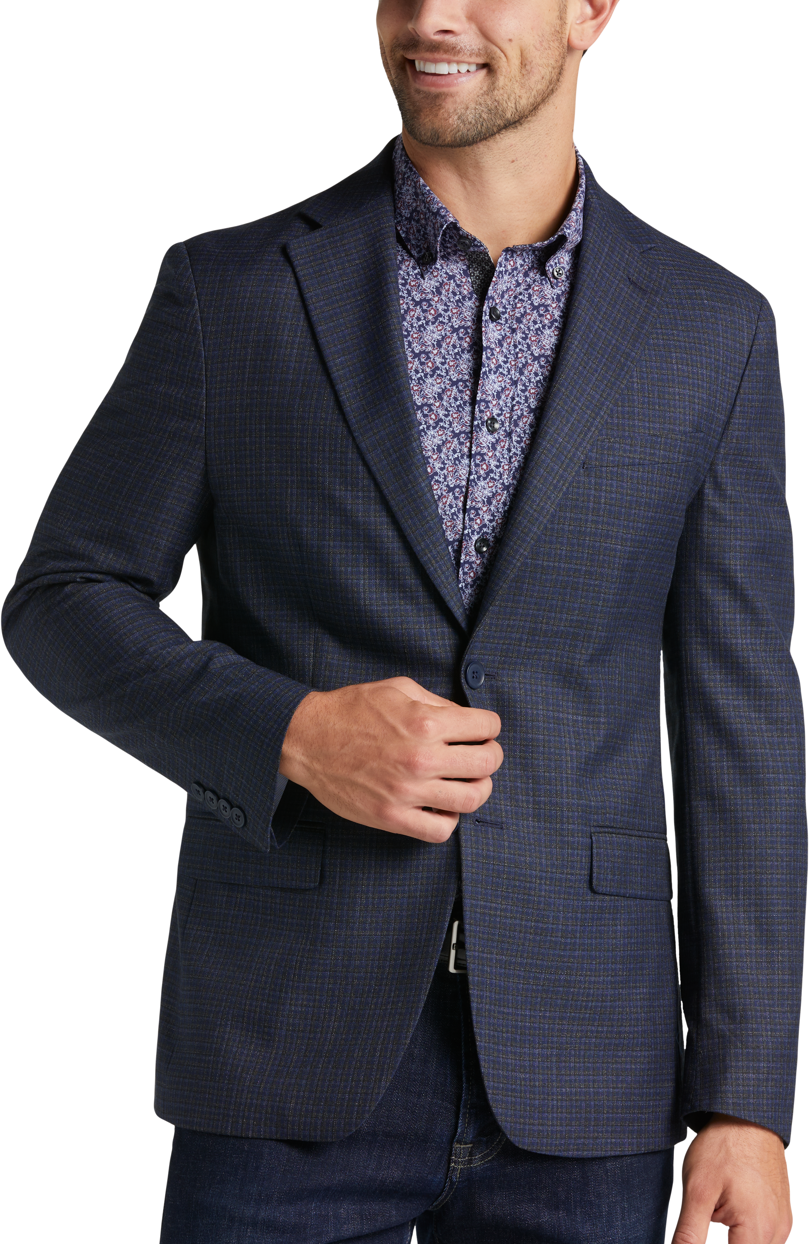 Michael Strahan Classic Fit Sport Coat, Blue and Gold Check - Men's ...