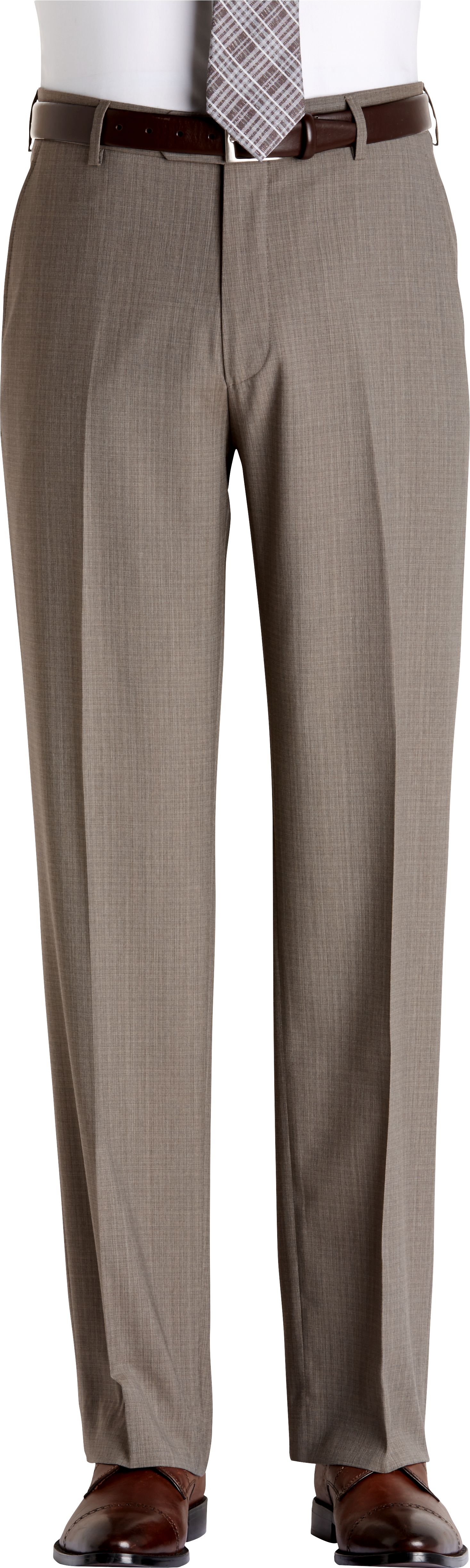 tan checked casual trousers