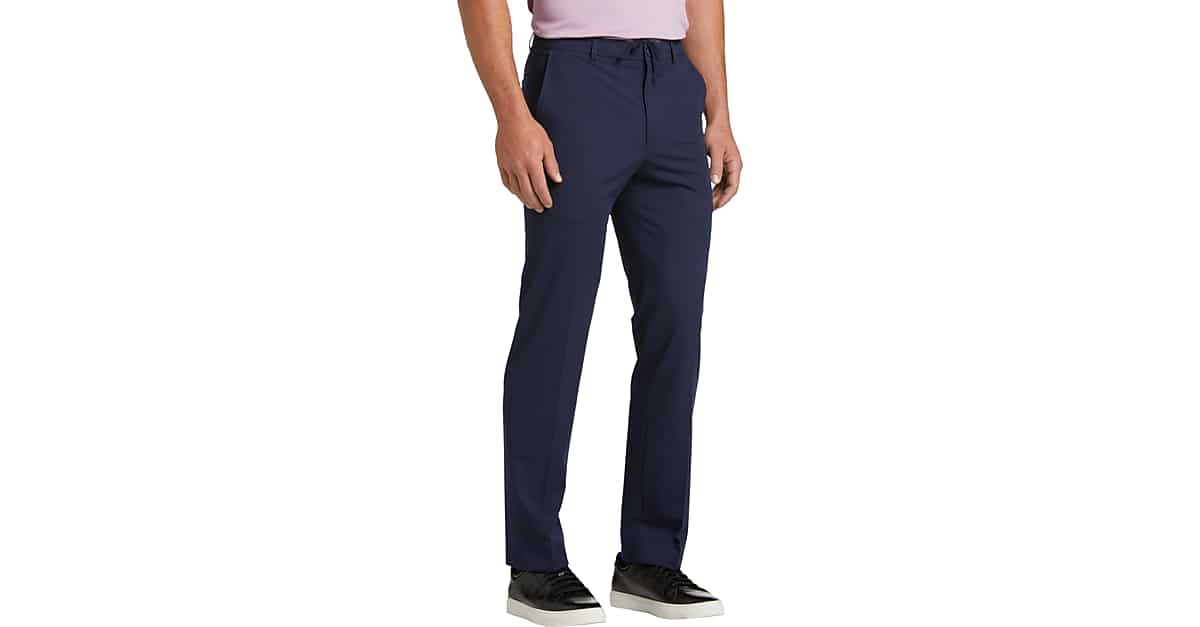 Michael Strahan Flat Front Drawstring Dress Pants, Postman Blue Men's Sale Men's Wearhouse