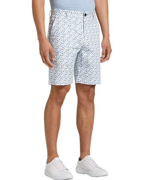 Michael Strahan Modern Fit Mens Shorts (Size: 38 in White and Blue Fashion Print)
