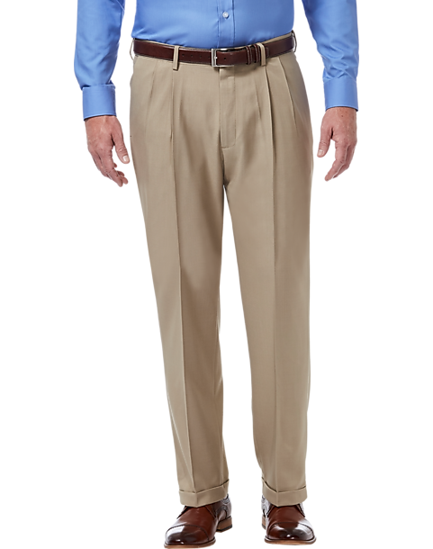 Haggar Premium Comfort Classic Fit Pleat-Front Pants, Medium Khaki ...