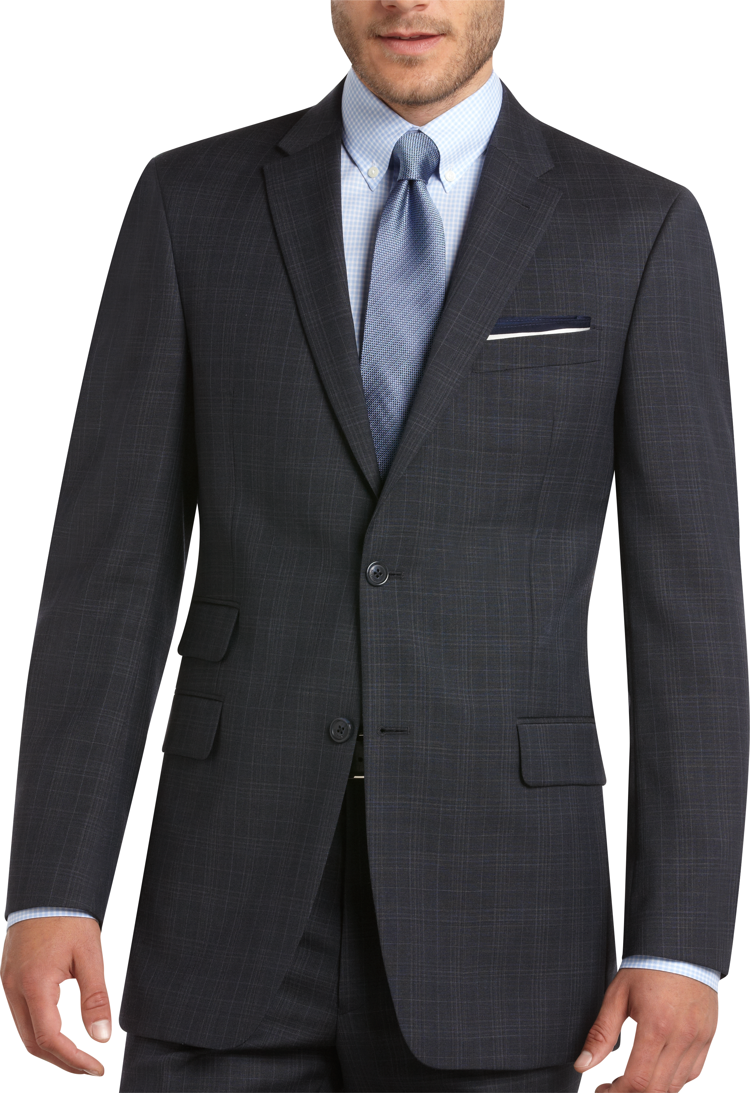 Tommy Hilfiger Blue Plaid Slim Fit Suit - Men's Suits | Men's Wearhouse
