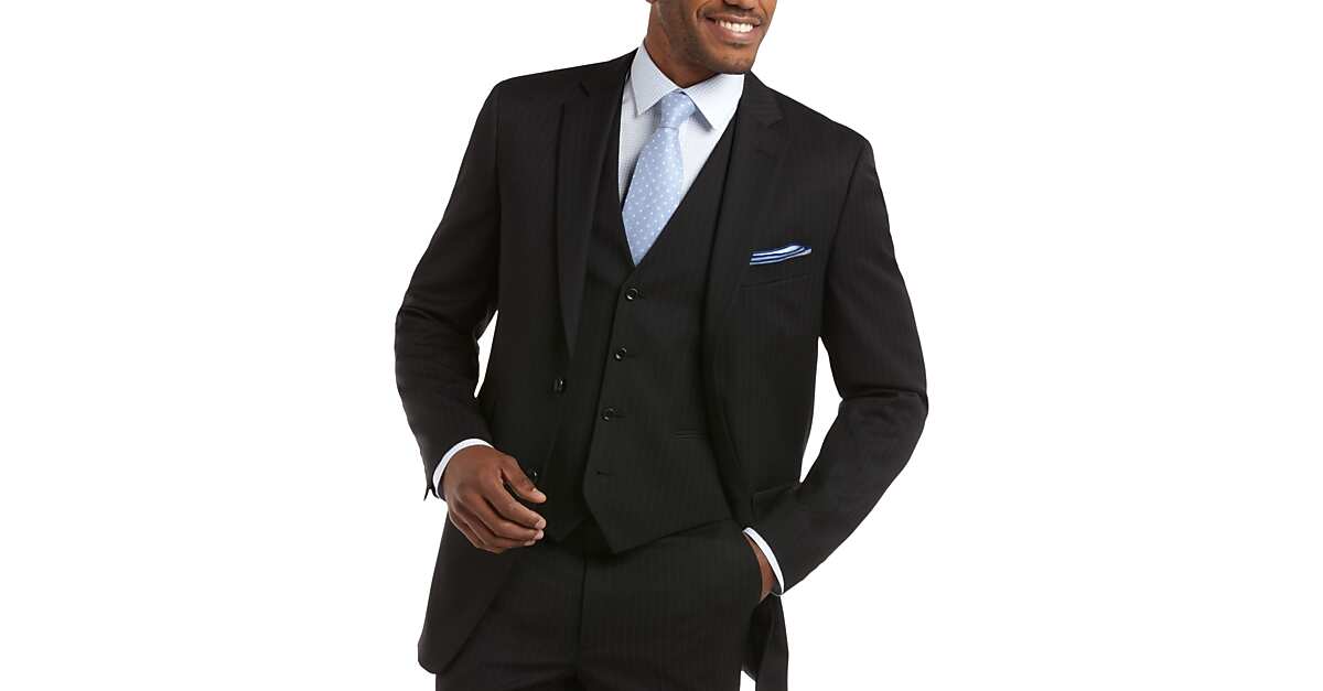 Jones New York Black Stripe Vested Slim Fit Suit Men's Sale Men's