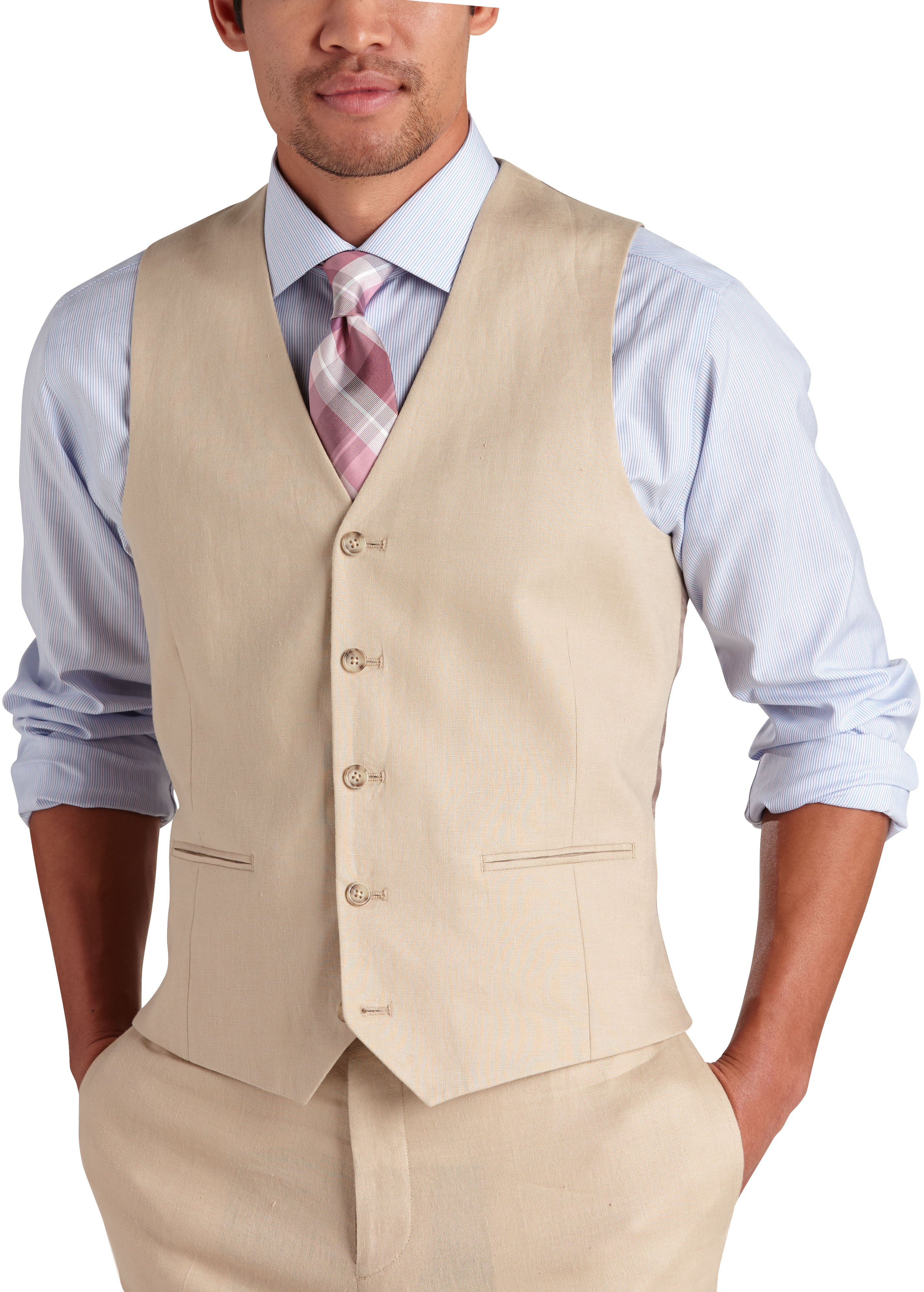 New Mens Tan Linen Suit Vest Long Self Tie Summer Wedding Tuxedo FREE SHIPPING 