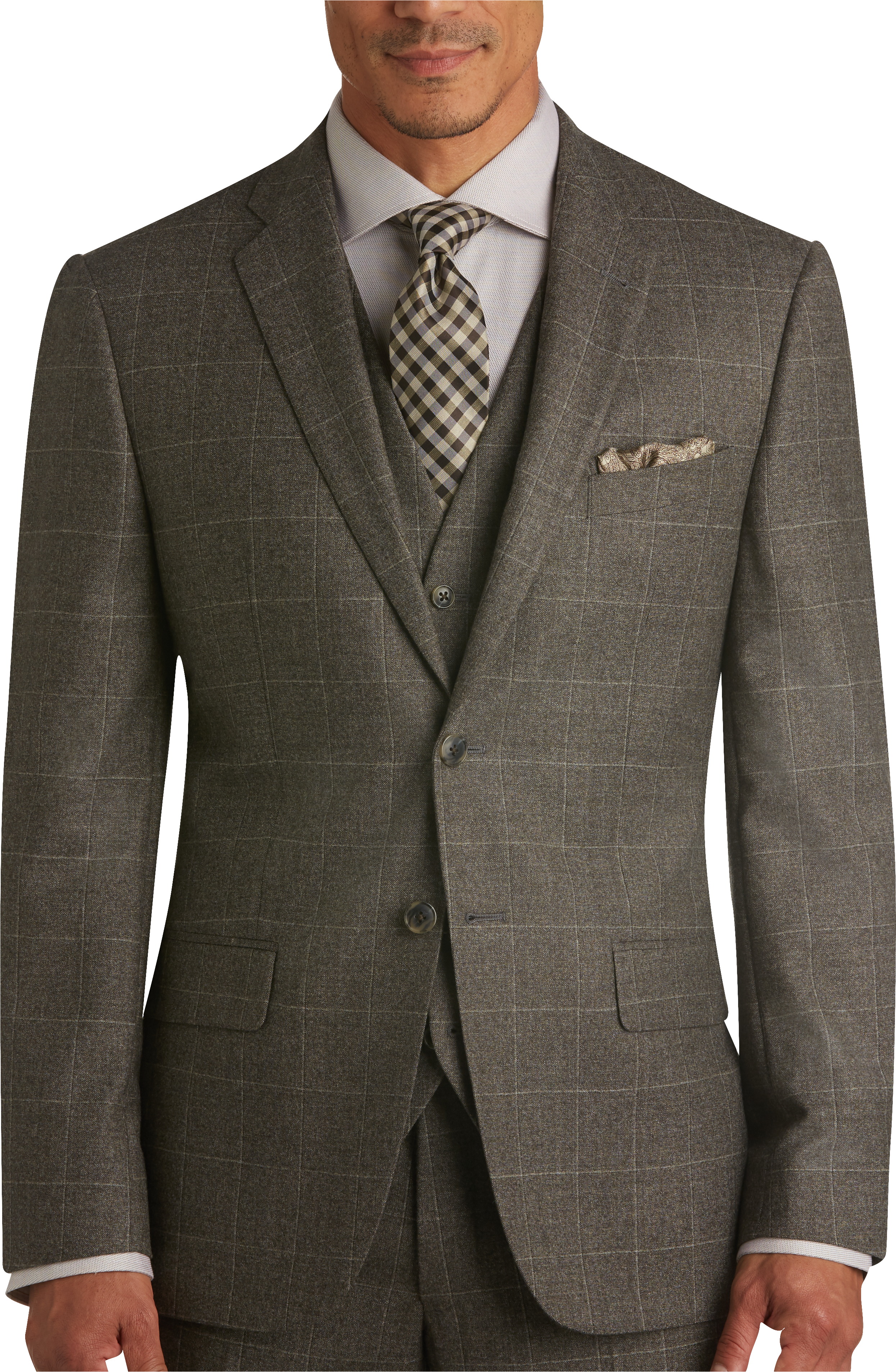Joseph Abboud Brown Windowpane Plaid Slim Fit Vested Suit - Men's Sale ...