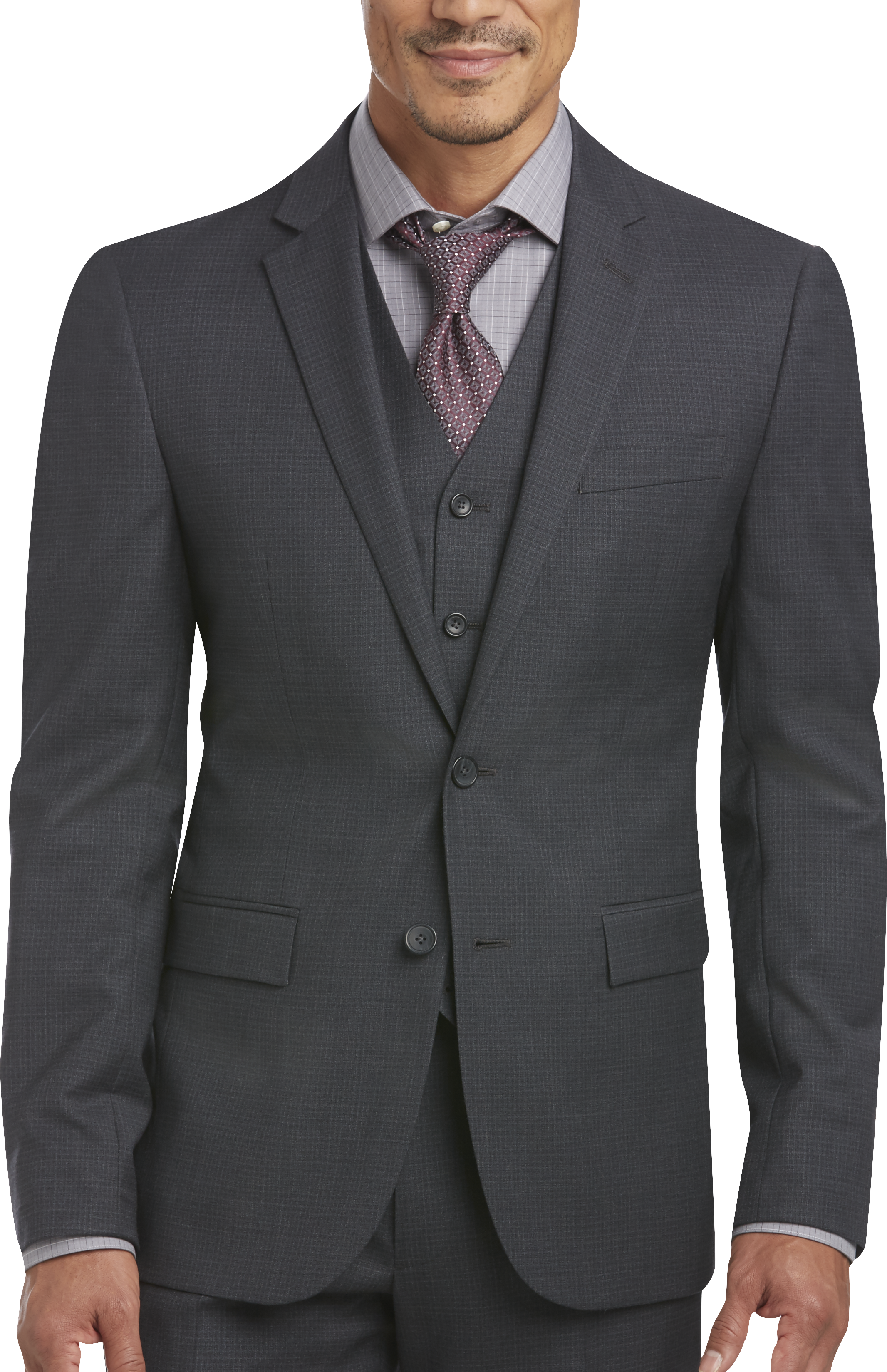 Awearness Kenneth Cole Gray Check Extreme Slim Fit Vested Suit - Men's ...