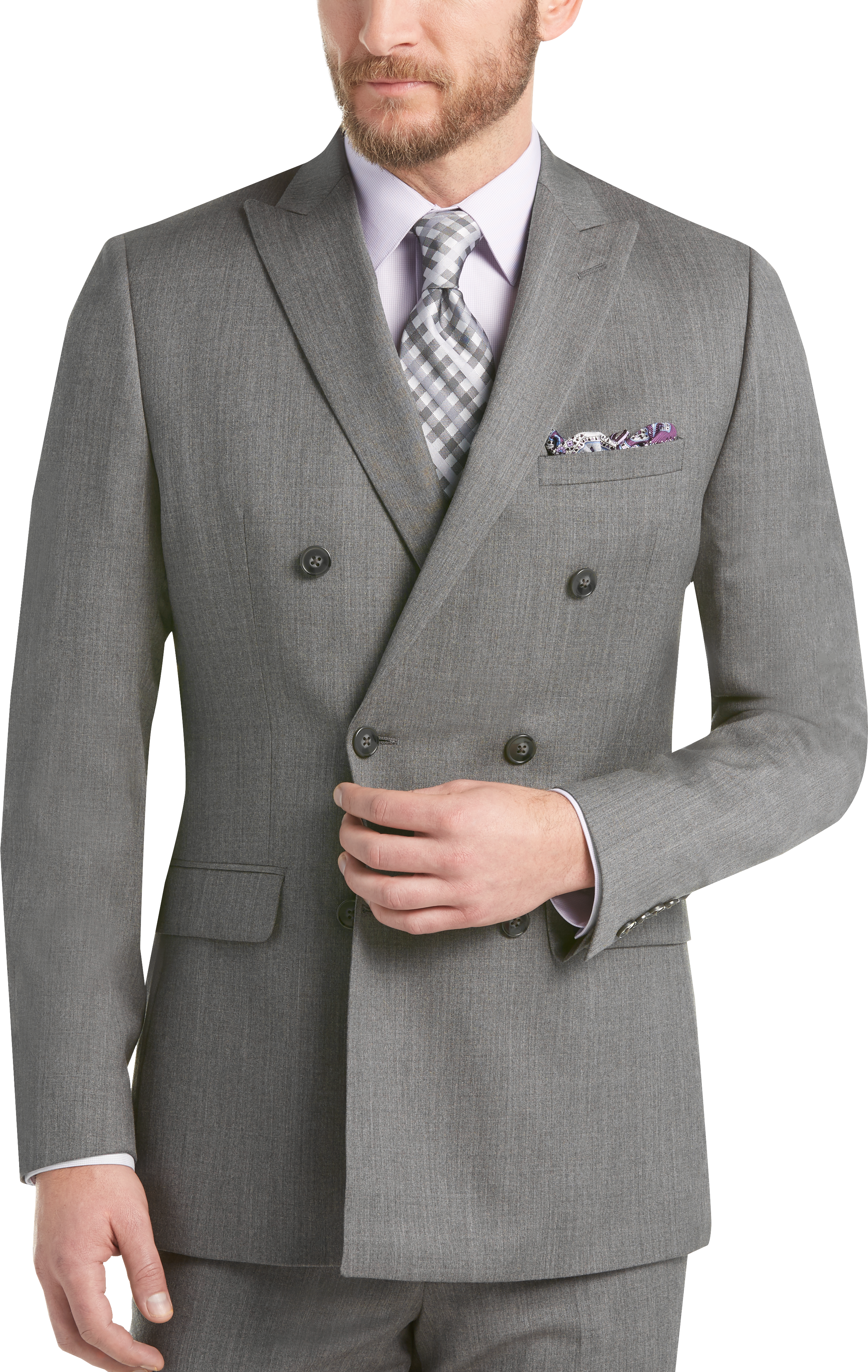 Calvin Klein X-Fit Gray Double Breasted Slim Fit Suit - Men's Sale | Men's  Wearhouse