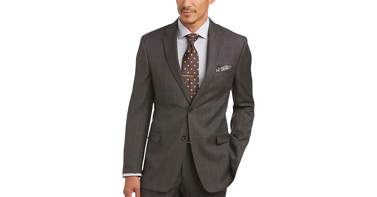 Tommy Hilfiger Brown Windowpane Plaid Slim Fit Suit - Men's Sale | Men ...