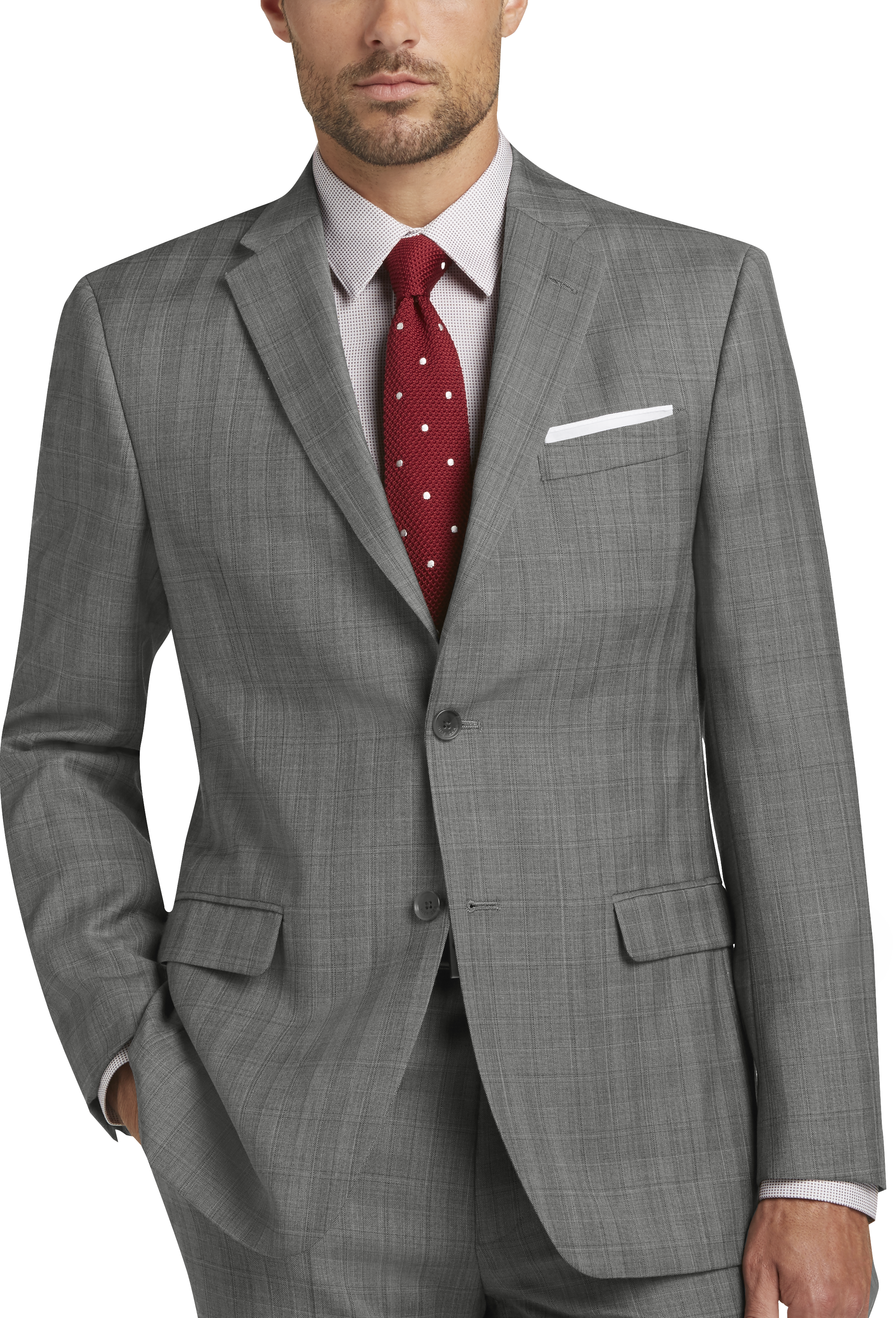 Tommy Hilfiger Gray Plaid Slim Fit Suit - Men's Sale | Men's Wearhouse