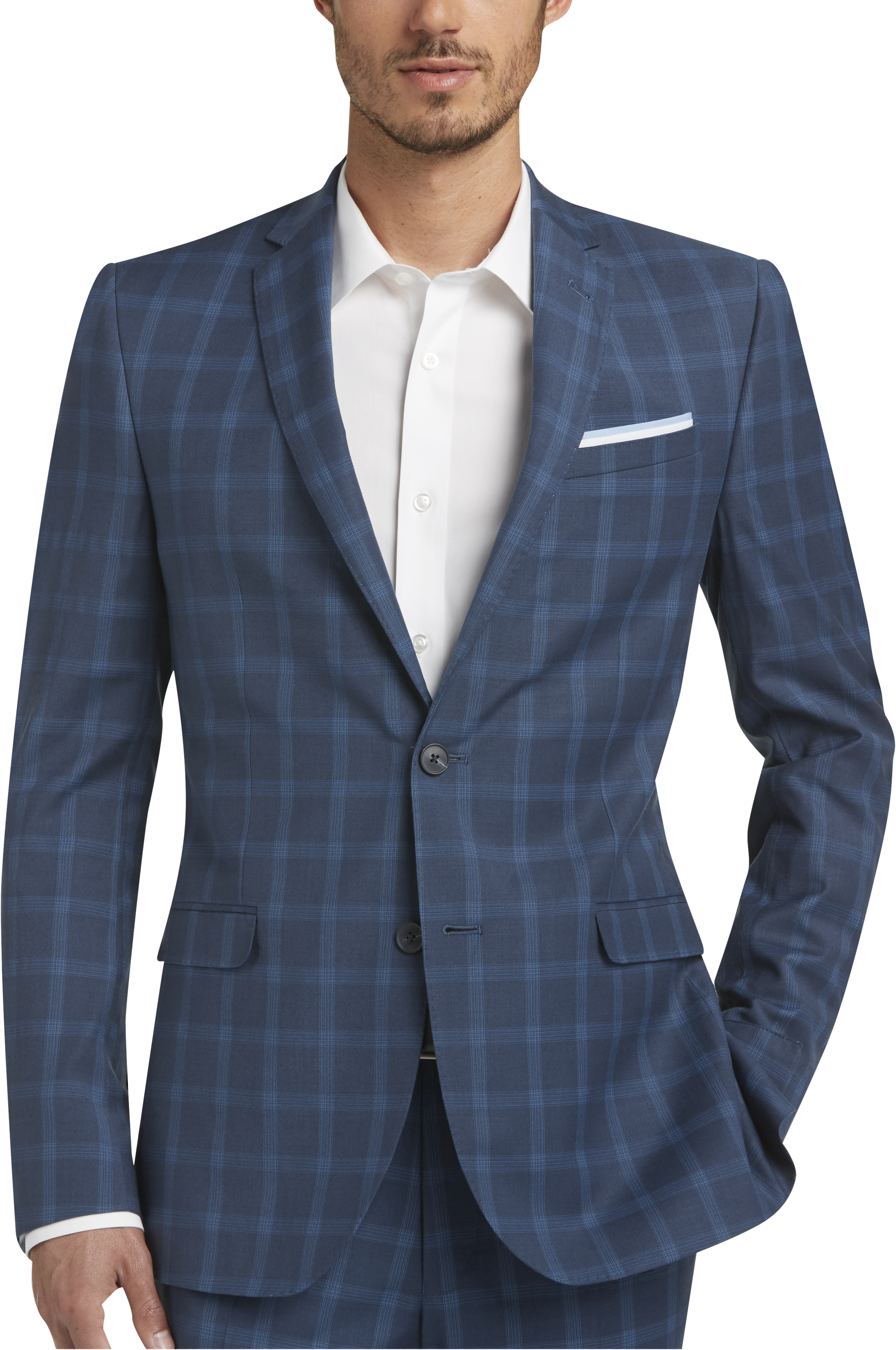 Egara Blue Plaid Extreme Slim Fit Suit - Men's Suits | Men's Wearhouse