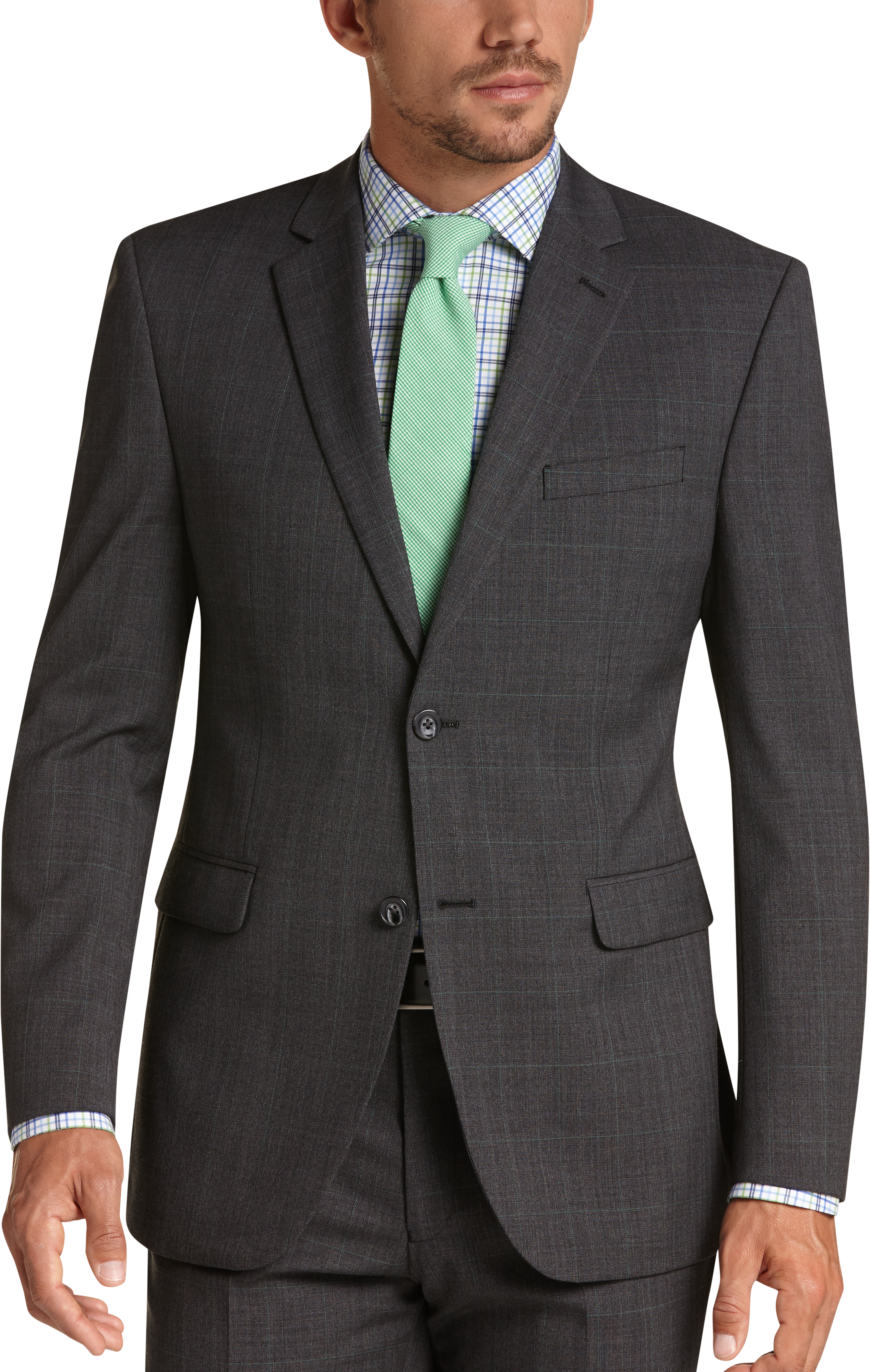 Perry Ellis Portfolio Charcoal Windowpane Slim Fit Suit - Men's Sale ...