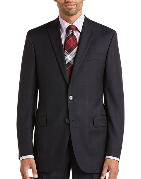 Jack Victor Select Navy Windowpane Plaid Slim Fit Suit - Men's Suits | Men's Wearhouse