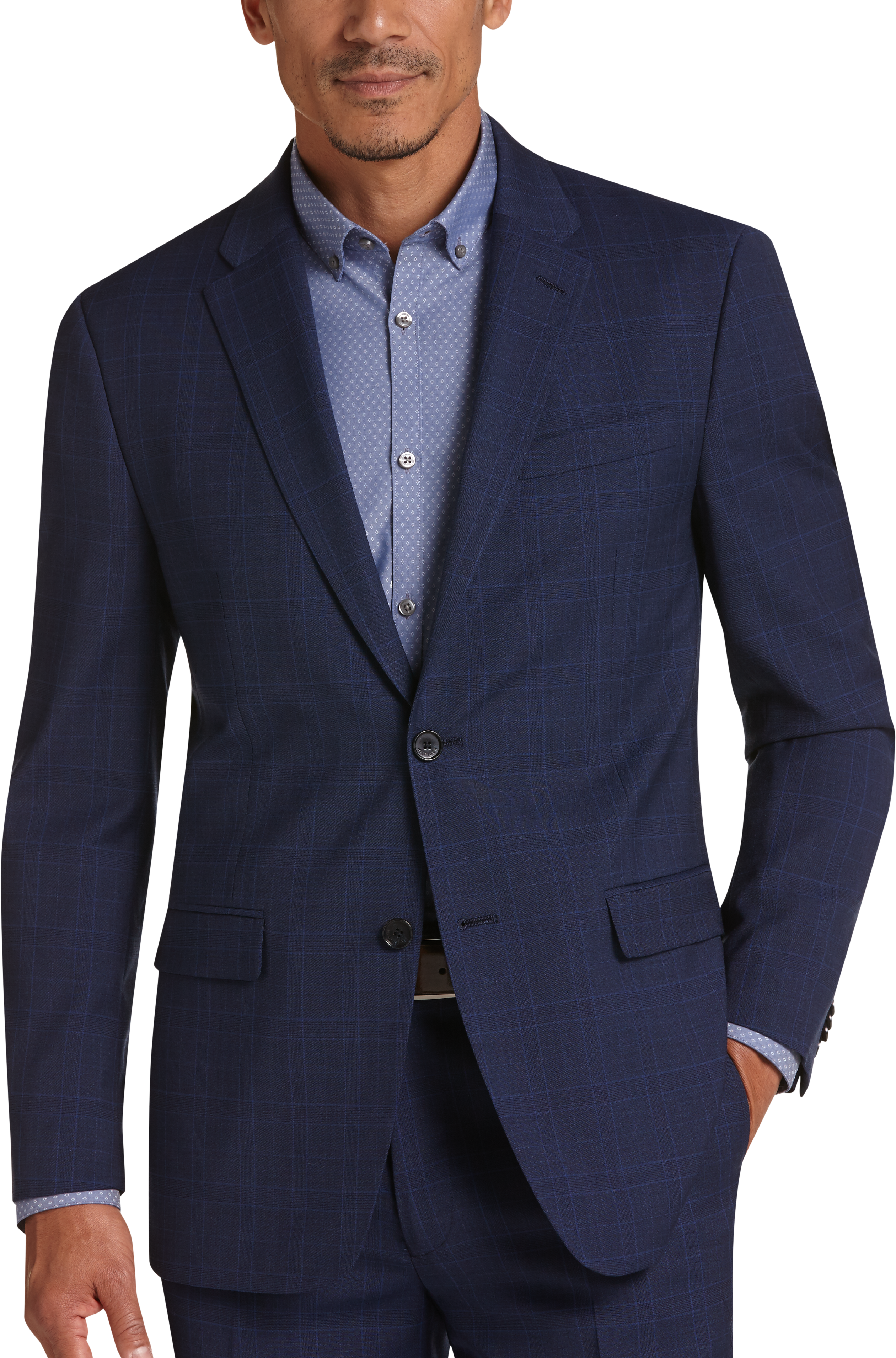 Tommy Hilfiger Blue Plaid Slim Fit Suit - Men's Sale | Men's Wearhouse