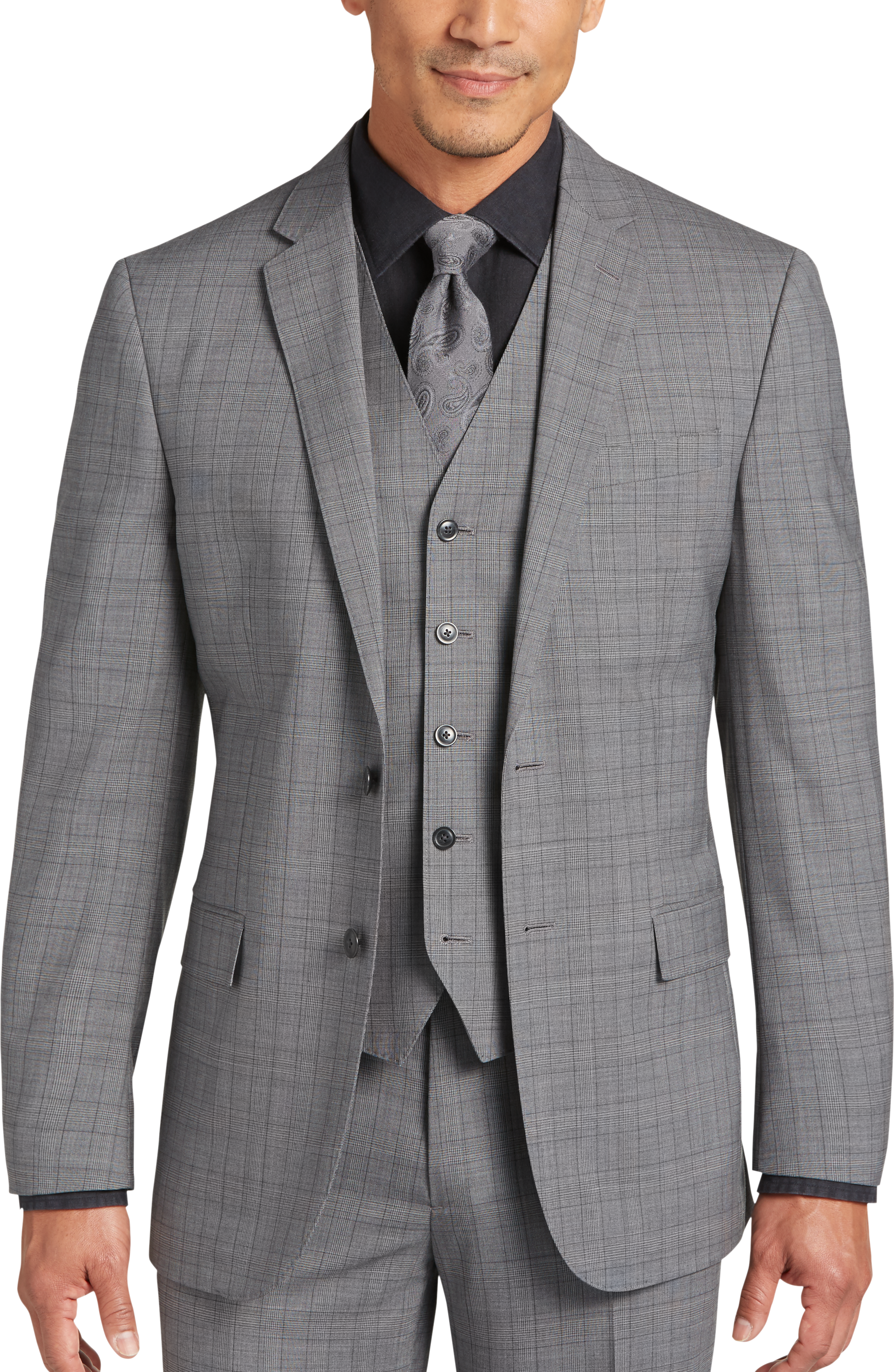 JOE Joseph Abboud Gray Plaid Slim Fit Vested Suit - Men's Sale | Men's ...