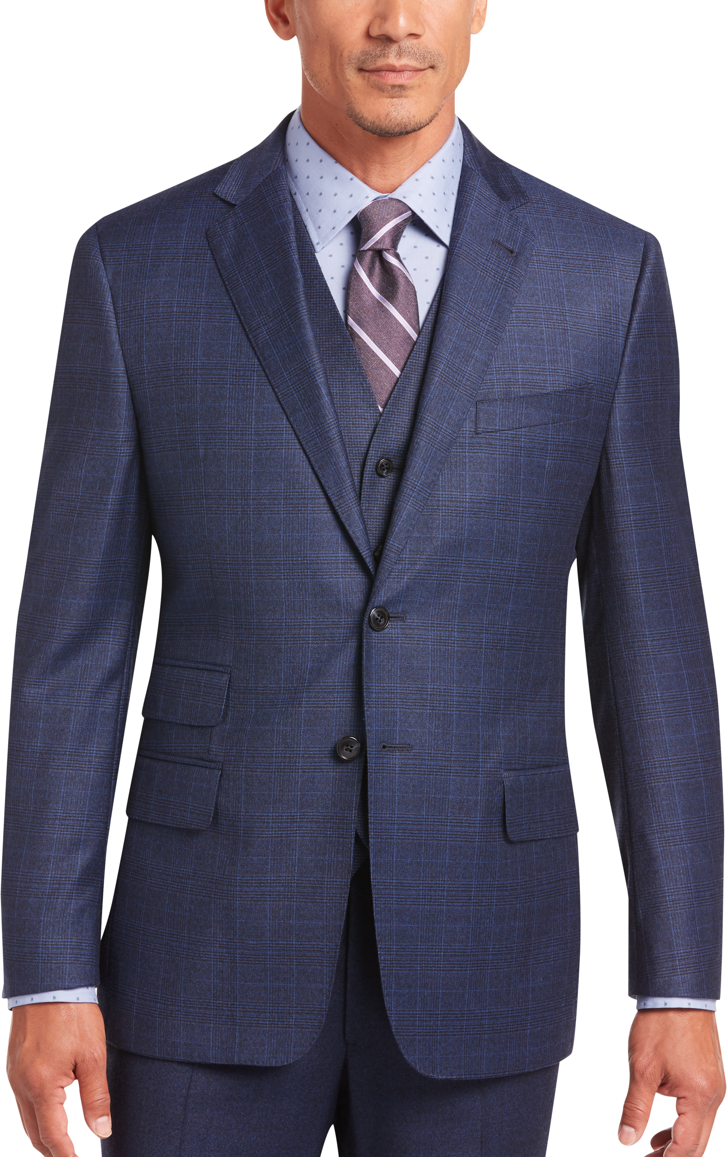 Joseph Abboud Blue Plaid Slim Fit Vested Suit - Men's Sale | Men's ...