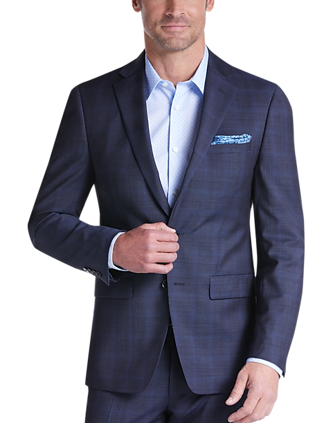 Calvin Klein X-Fit Blue Plaid Slim Fit Suit - Men's Sale | Men's Wearhouse