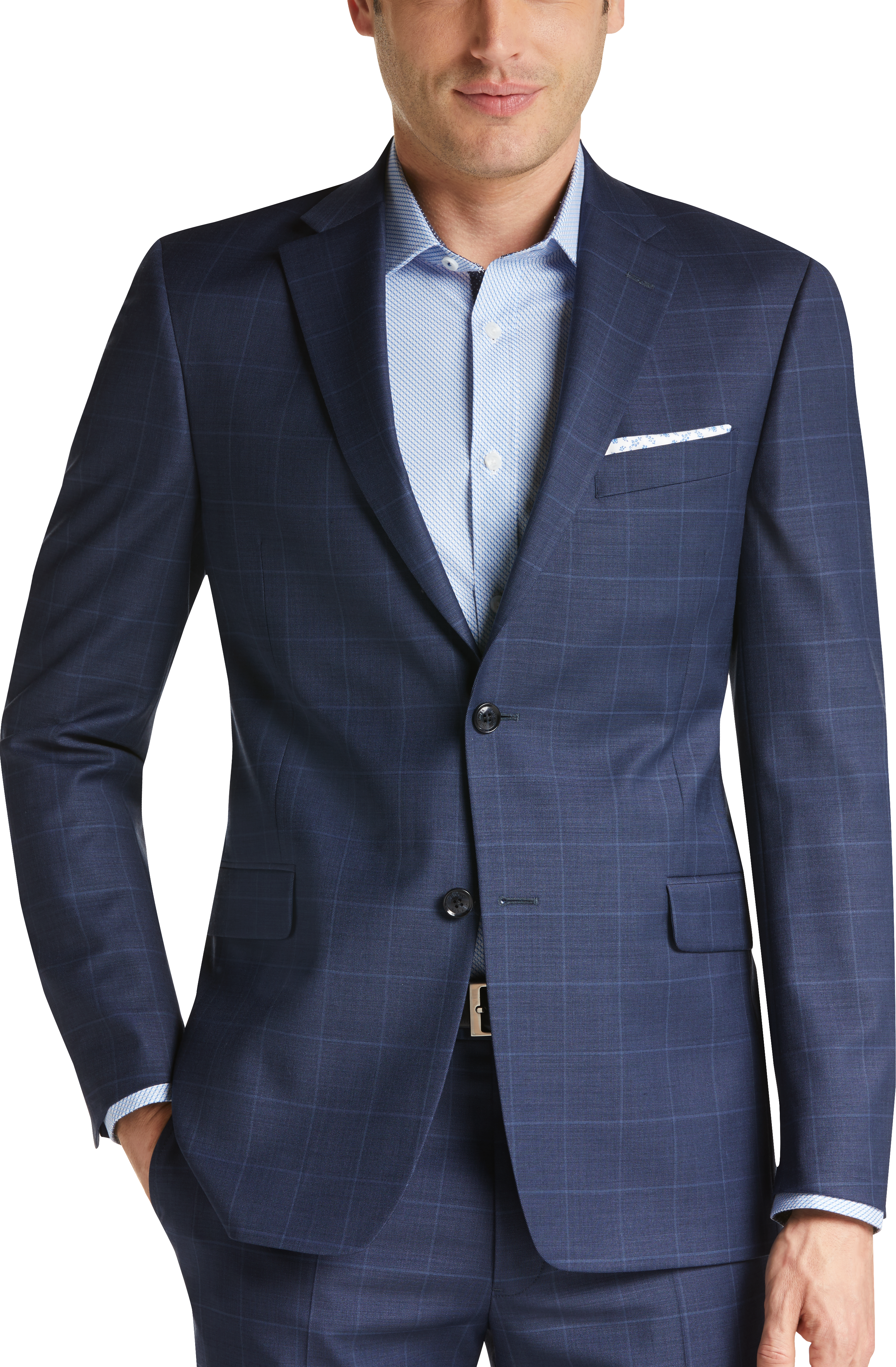 Tommy Hilfiger Blue Windowpane Slim Fit Suit - Men's Sale | Men's Wearhouse