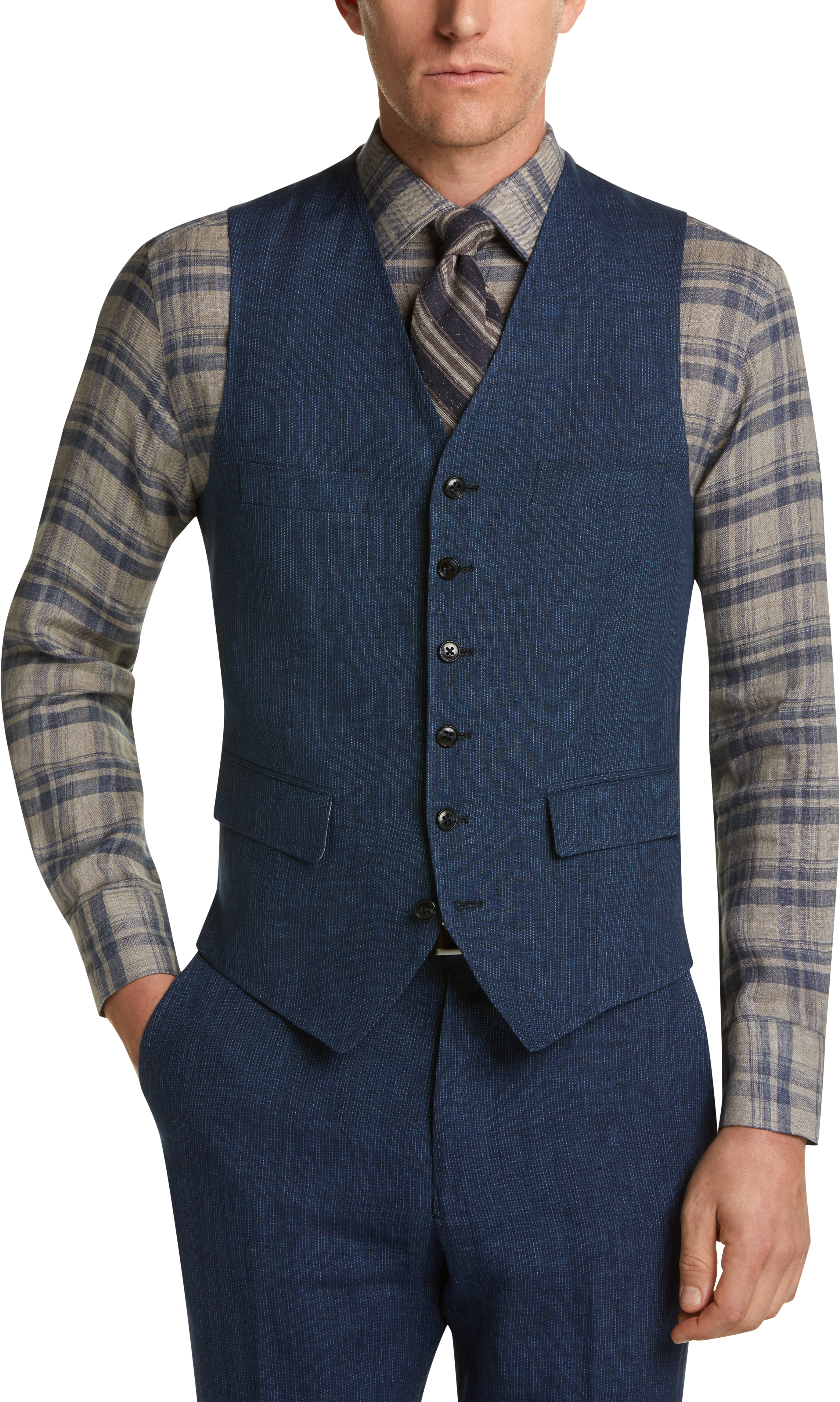 Joseph Abboud Collection Navy Woven Stripe Linen Vest - Men's Suits ...