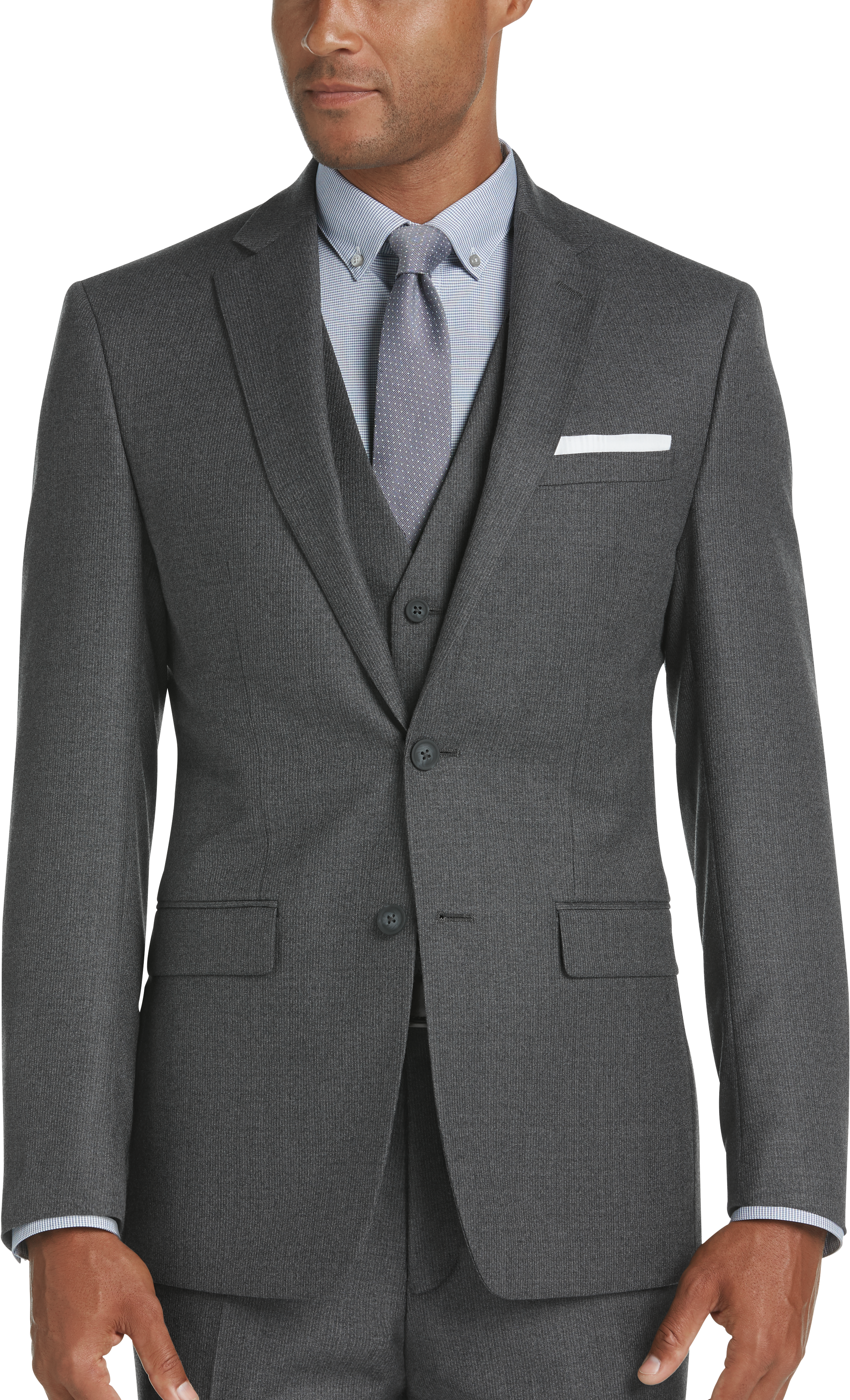 Calvin Klein X-Fit Gray Stripe Extreme Slim Fit Vested Suit - Men's ...