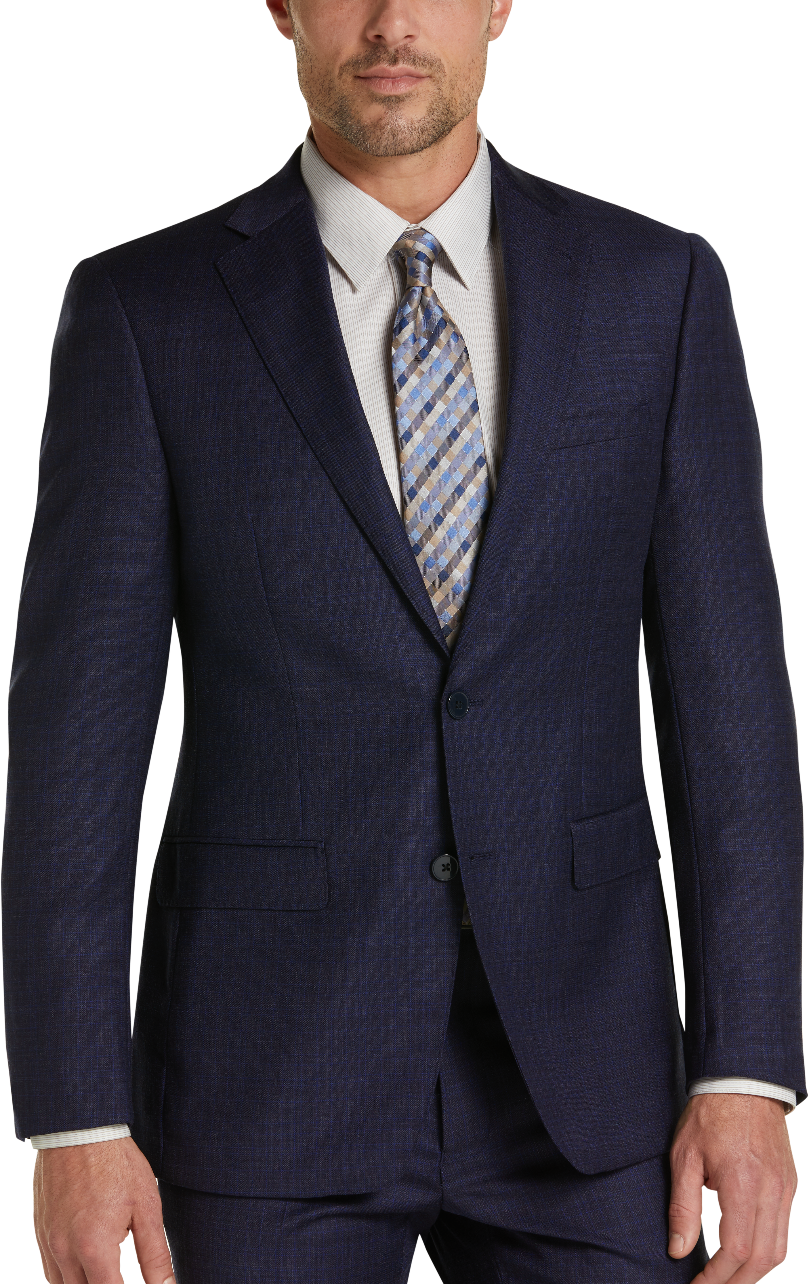 Calvin Klein Navy Plaid Slim Fit Suit - Men's Sale | Men's Wearhouse