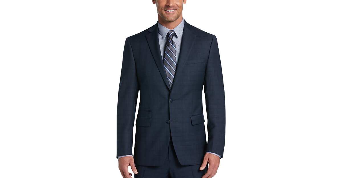 Calvin Klein X-Fit Blue Plaid Slim Fit Suit - Men's Sale | Men's Wearhouse