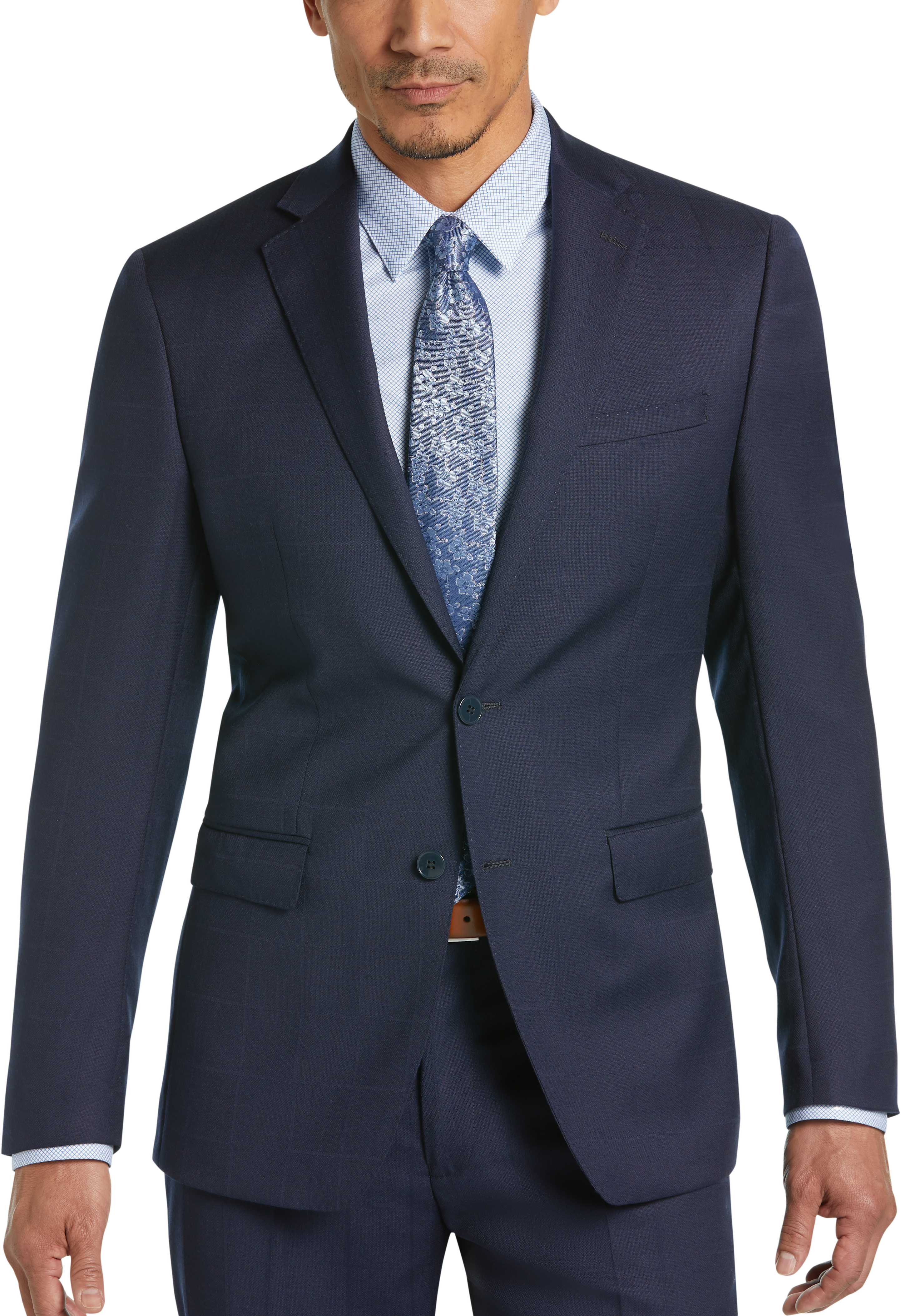 Calvin Klein X-Fit Navy Windowpane Slim Fit Suit - Men's Sale