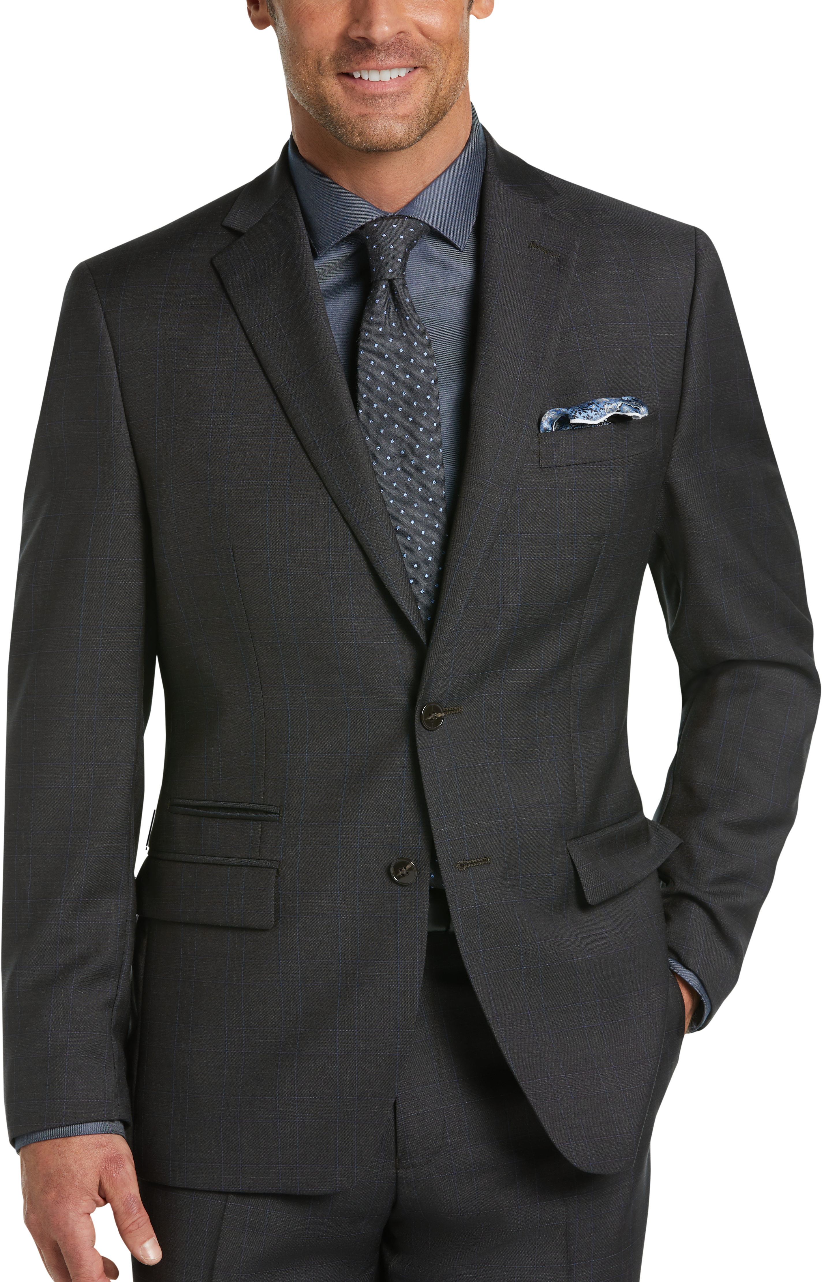 Calvin Klein Charcoal Plaid Modern Fit Suit - Men's Sale | Men's Wearhouse